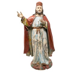 Mid-19th Century Spanish Saint Painted Wooden Figurative Sculpture