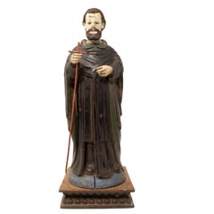 Mid-19th Century Spanish Saint Painted Wooden Figurative Sculpture