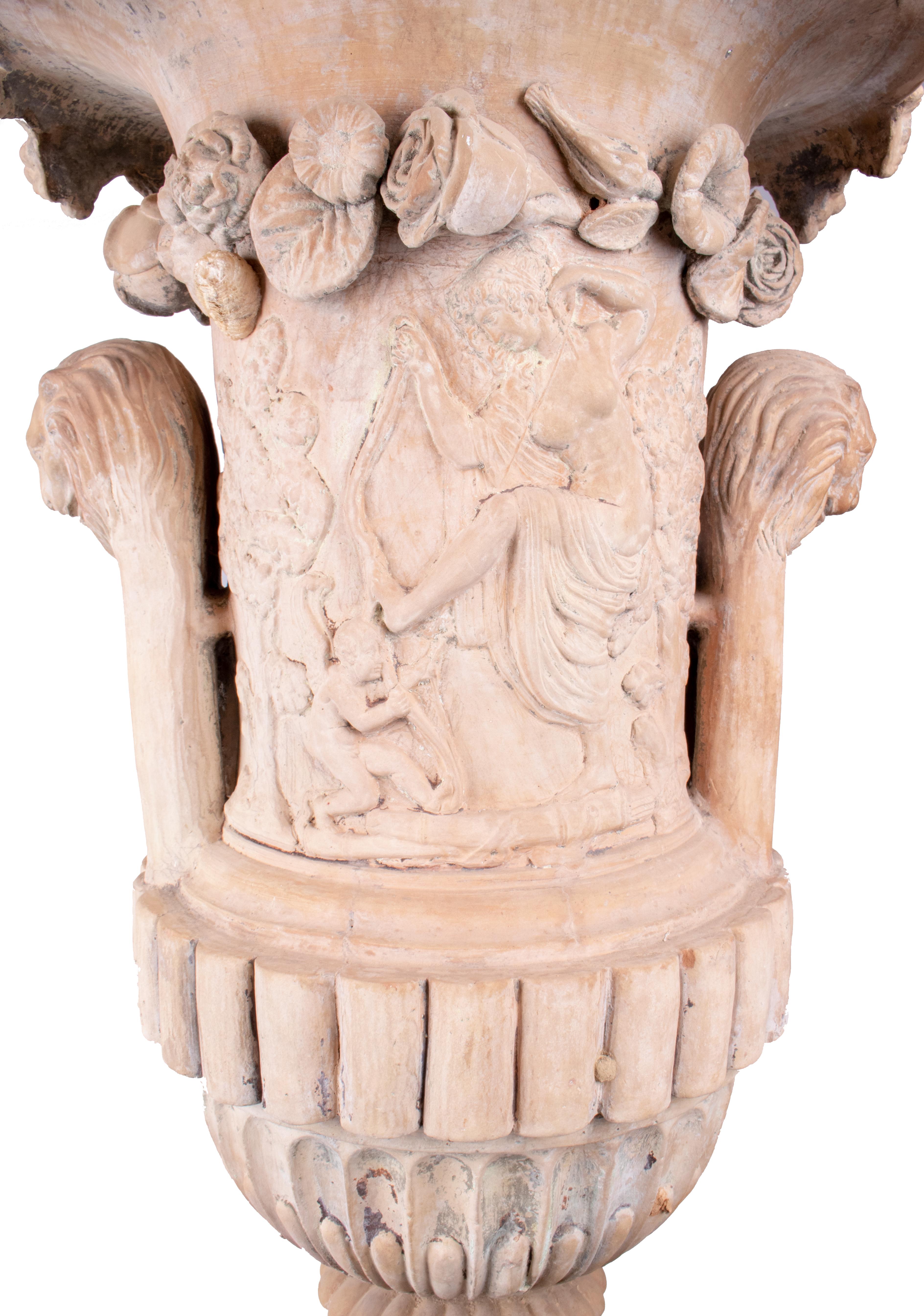 Mid-19th Century Spanish Terracotta Urn and Pedestal Stamped by the Maker For Sale 1