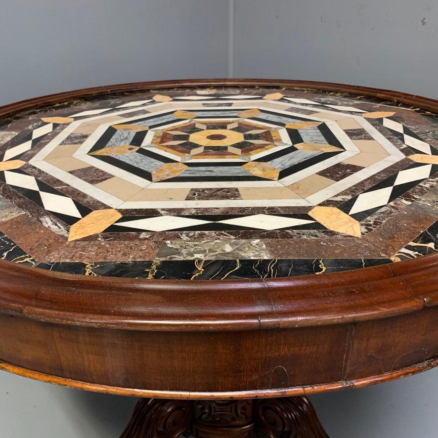 English Mid-19th Century Specimen Marble Top Centre Table on a Pedestal Base For Sale