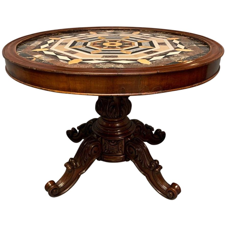 Mid-19th Century Specimen Marble Top Centre Table on a Pedestal Base For Sale
