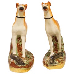 Antique Mid-19th Century Staffordshire Greyhounds/Lurchers