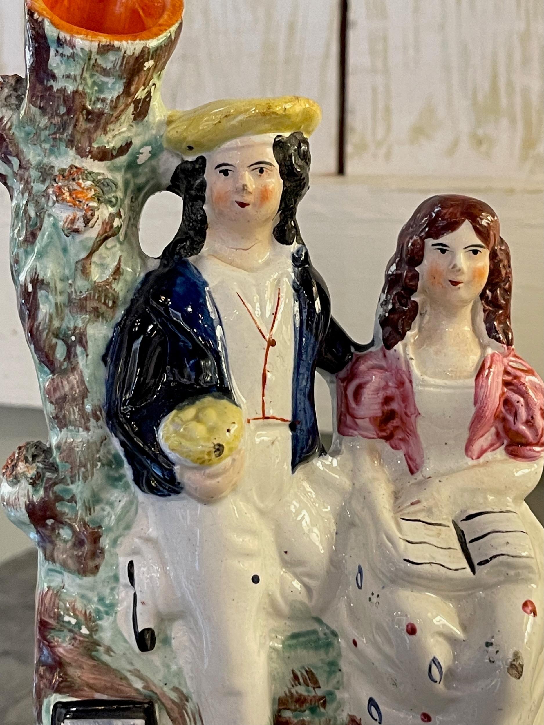 Mid 19th Century Staffordshire Scottish Couple Figurine In Good Condition For Sale In Charlottesville, VA