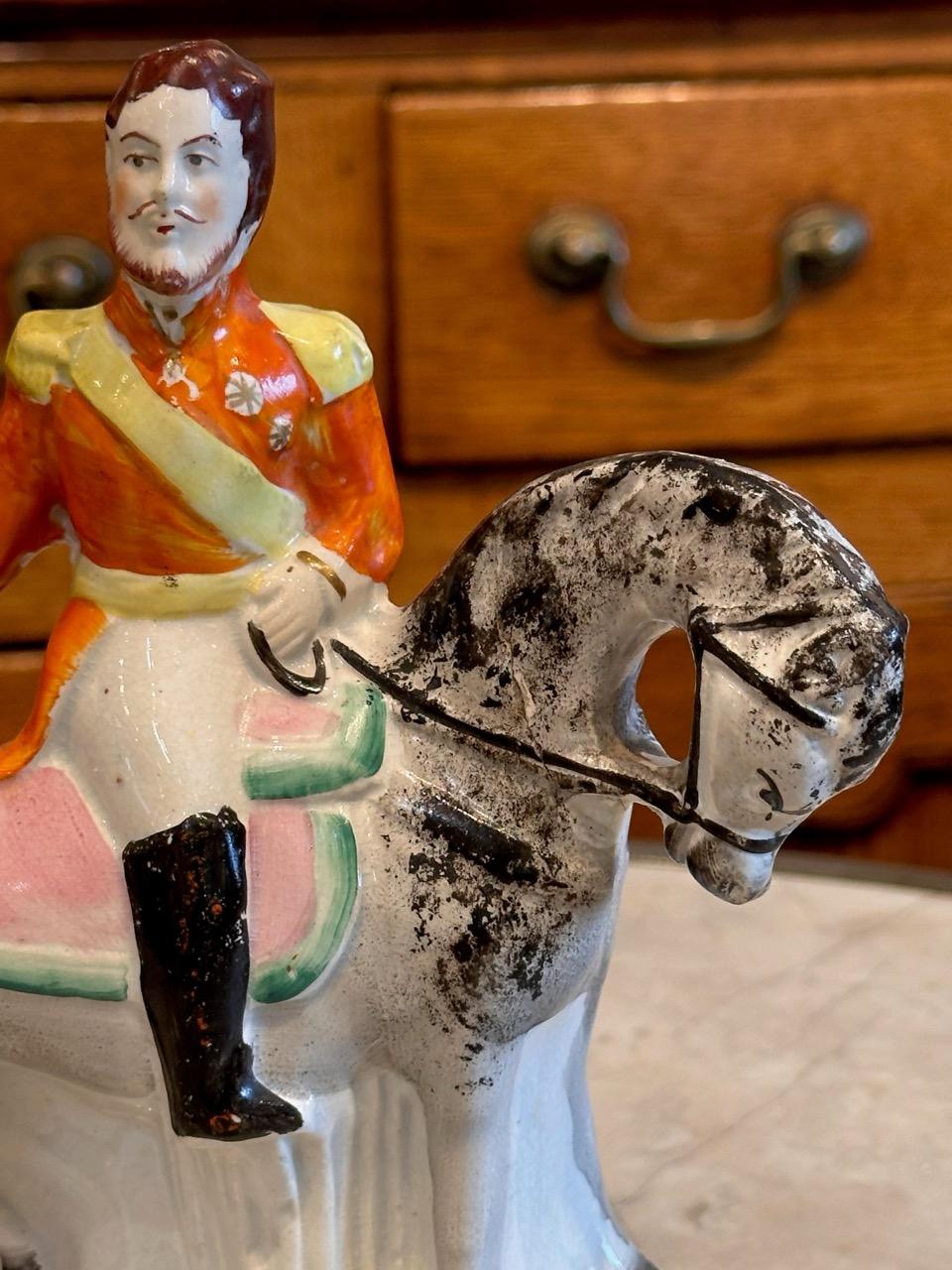 British Mid 19th Century Staffordshire Soldier on Horse For Sale