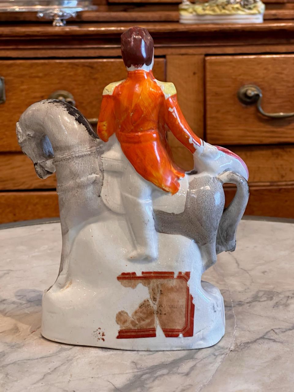 Ceramic Mid 19th Century Staffordshire Soldier on Horse For Sale