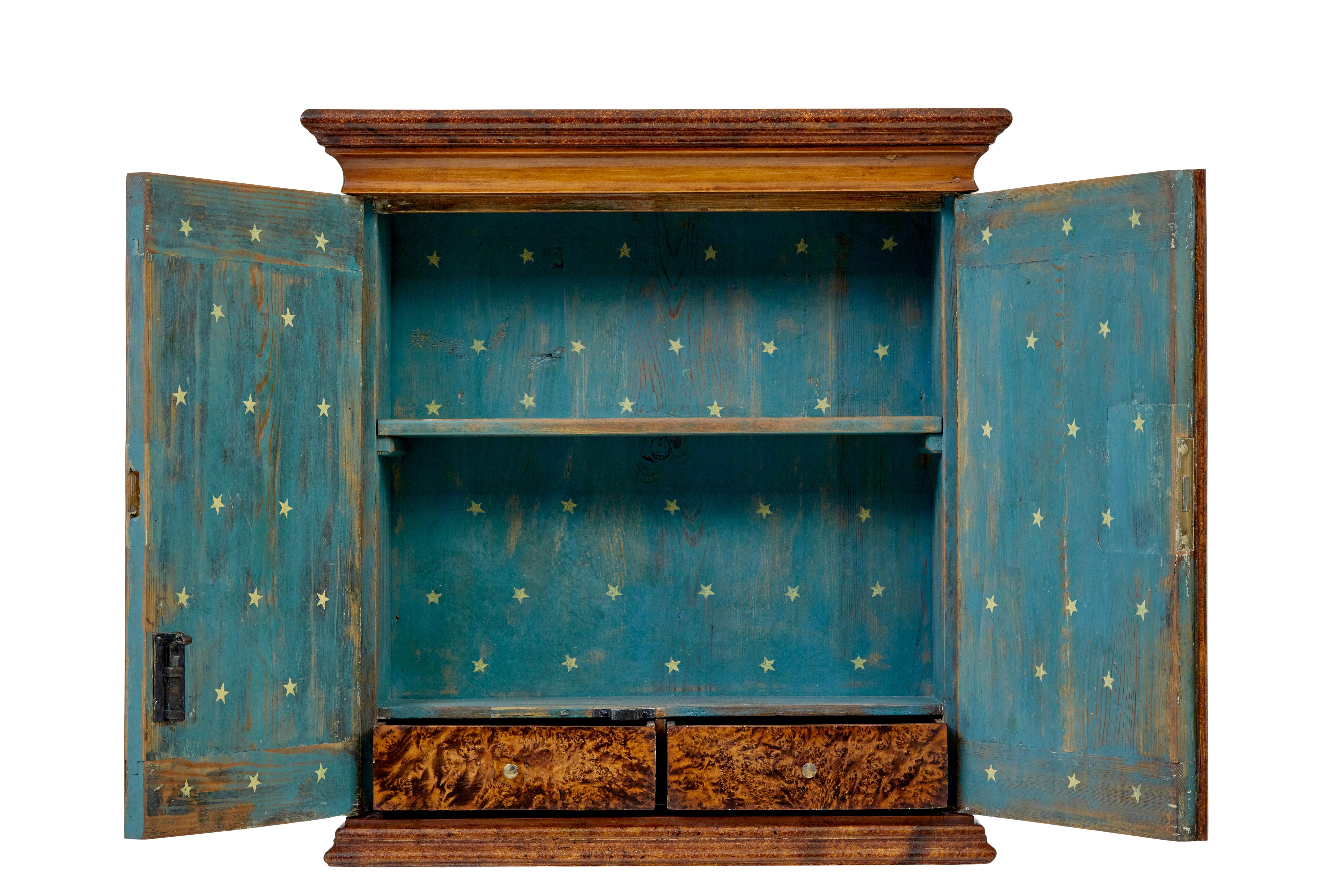 Hand-Crafted Mid 19th century Swedish alder root wall cupboard