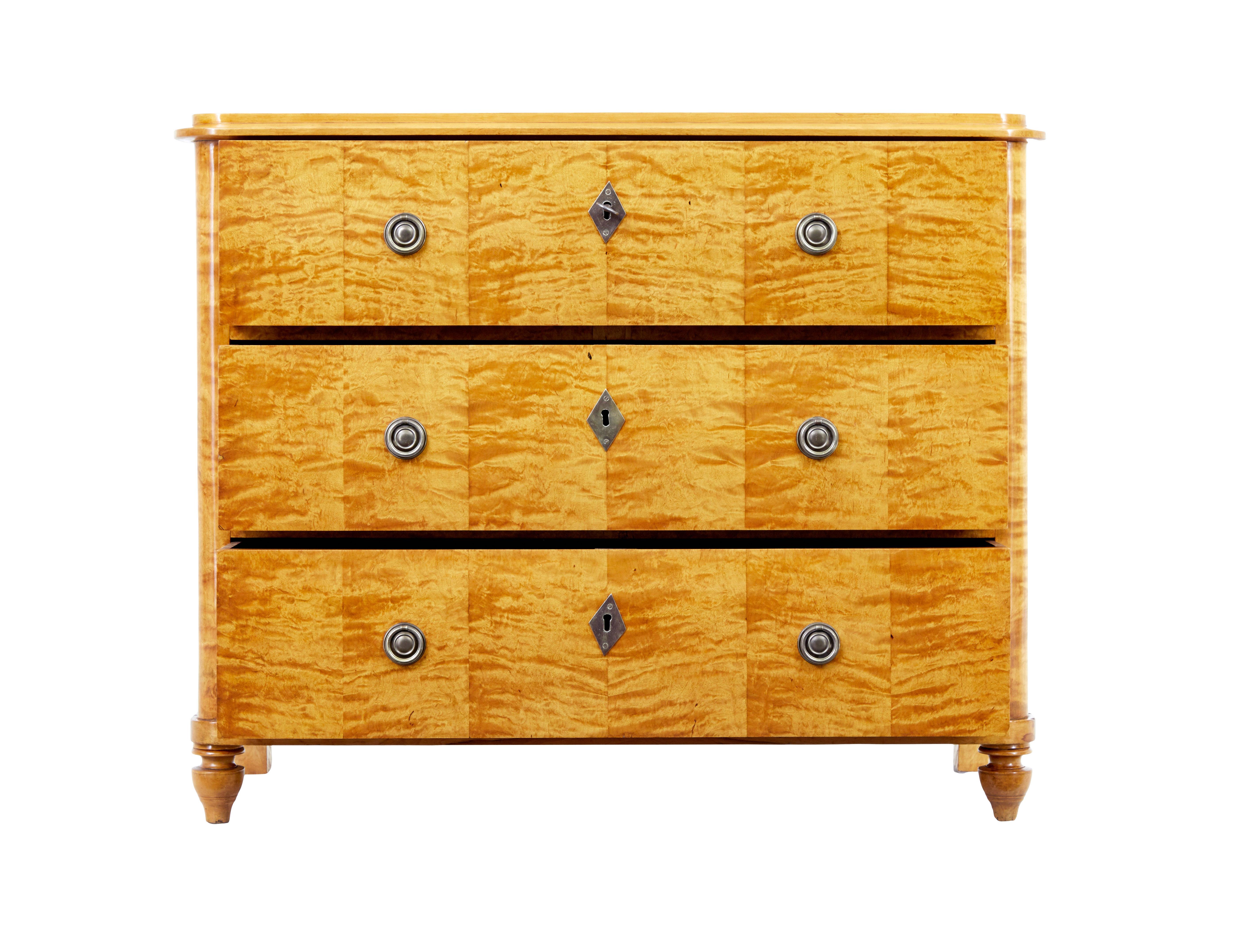 Empire Mid 19th century Swedish birch chest of drawers For Sale
