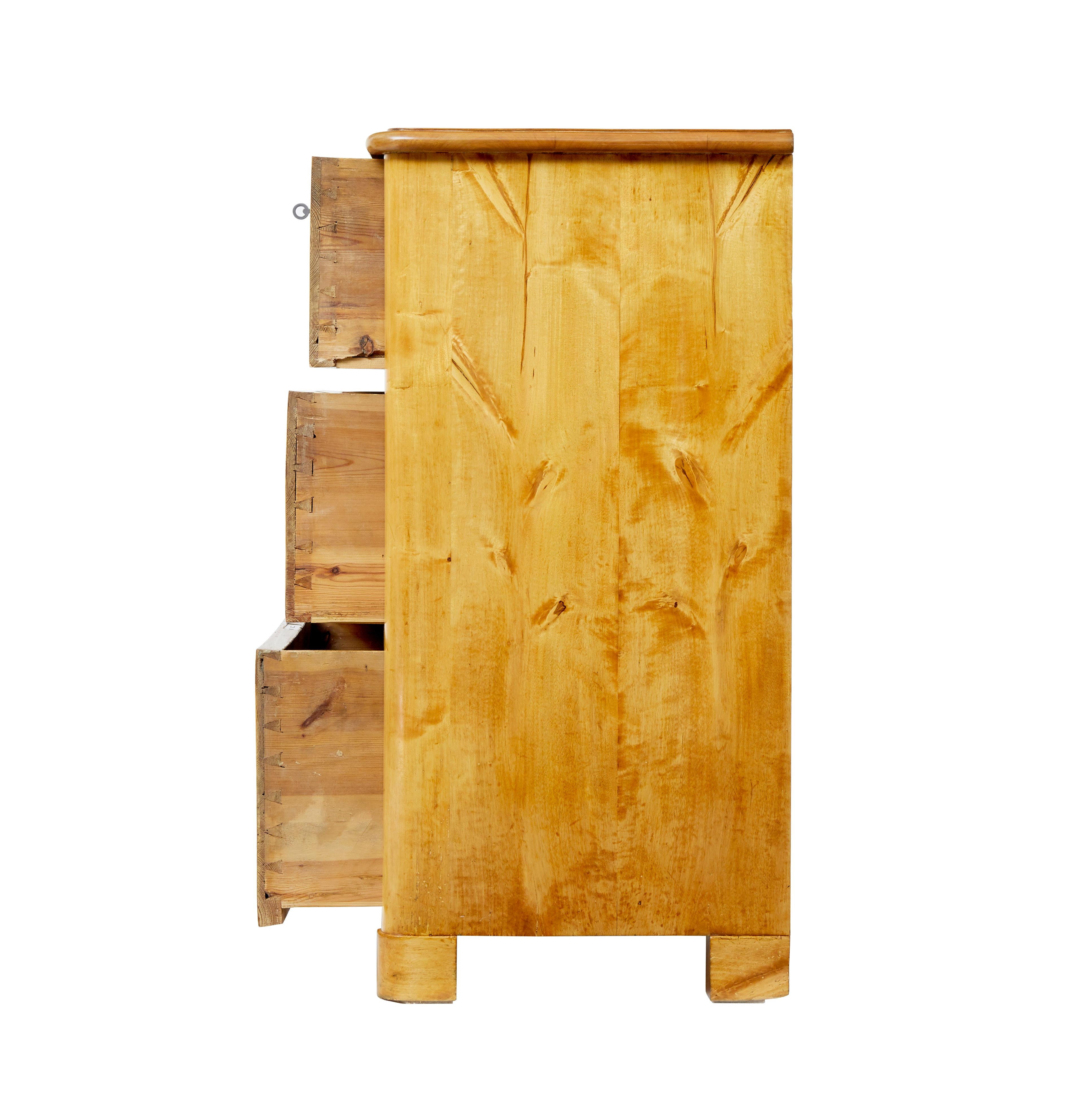 Hand-Carved Mid 19th century Swedish birch chest of drawers For Sale