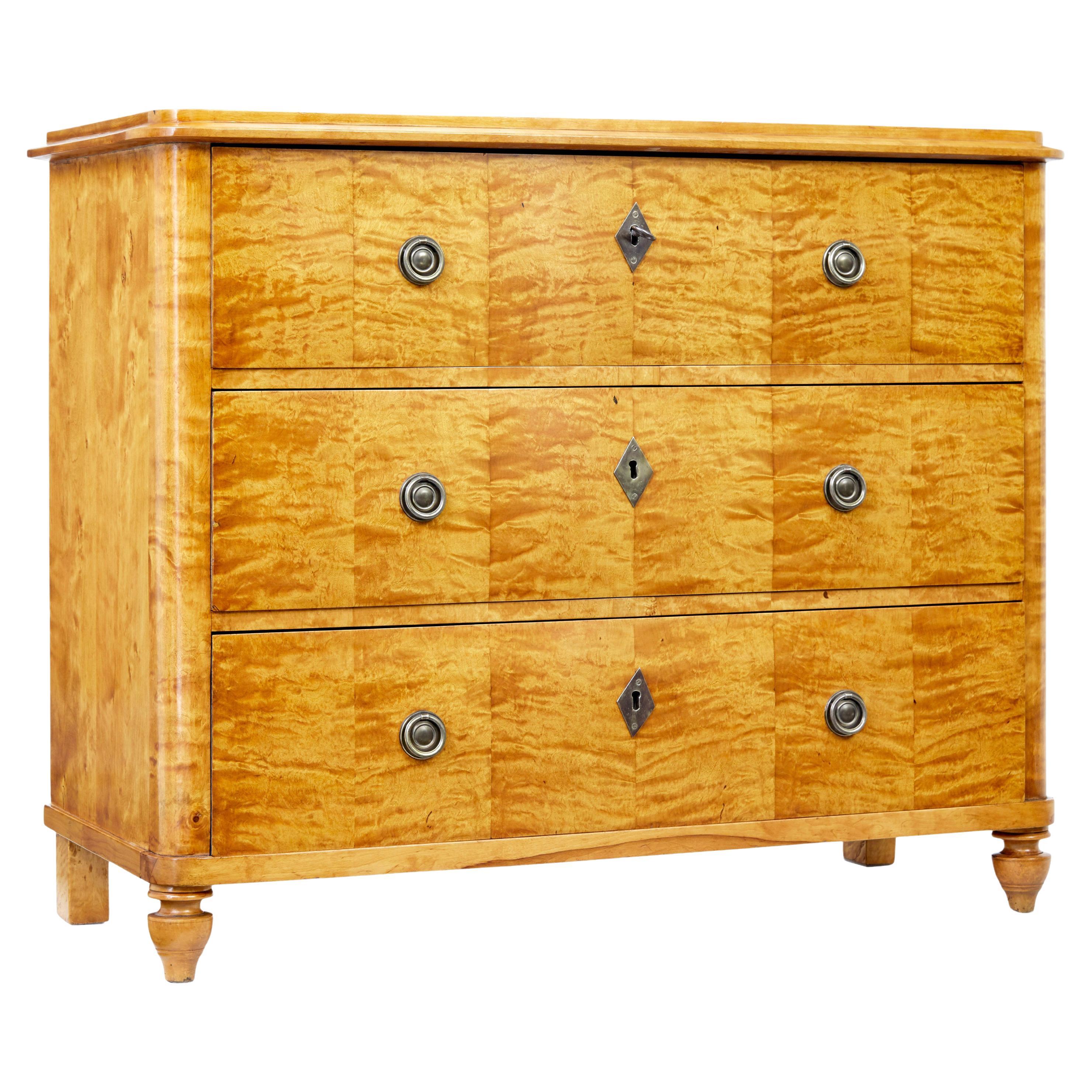 Mid 19th century Swedish birch chest of drawers For Sale