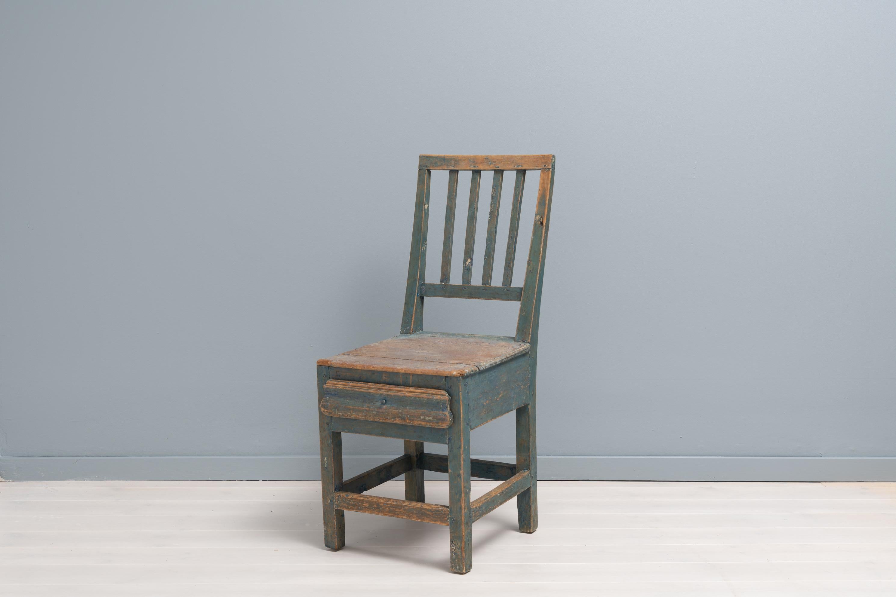Hand-Crafted Mid 19th Century Swedish Blue Folk Art Gustavian Style Chair