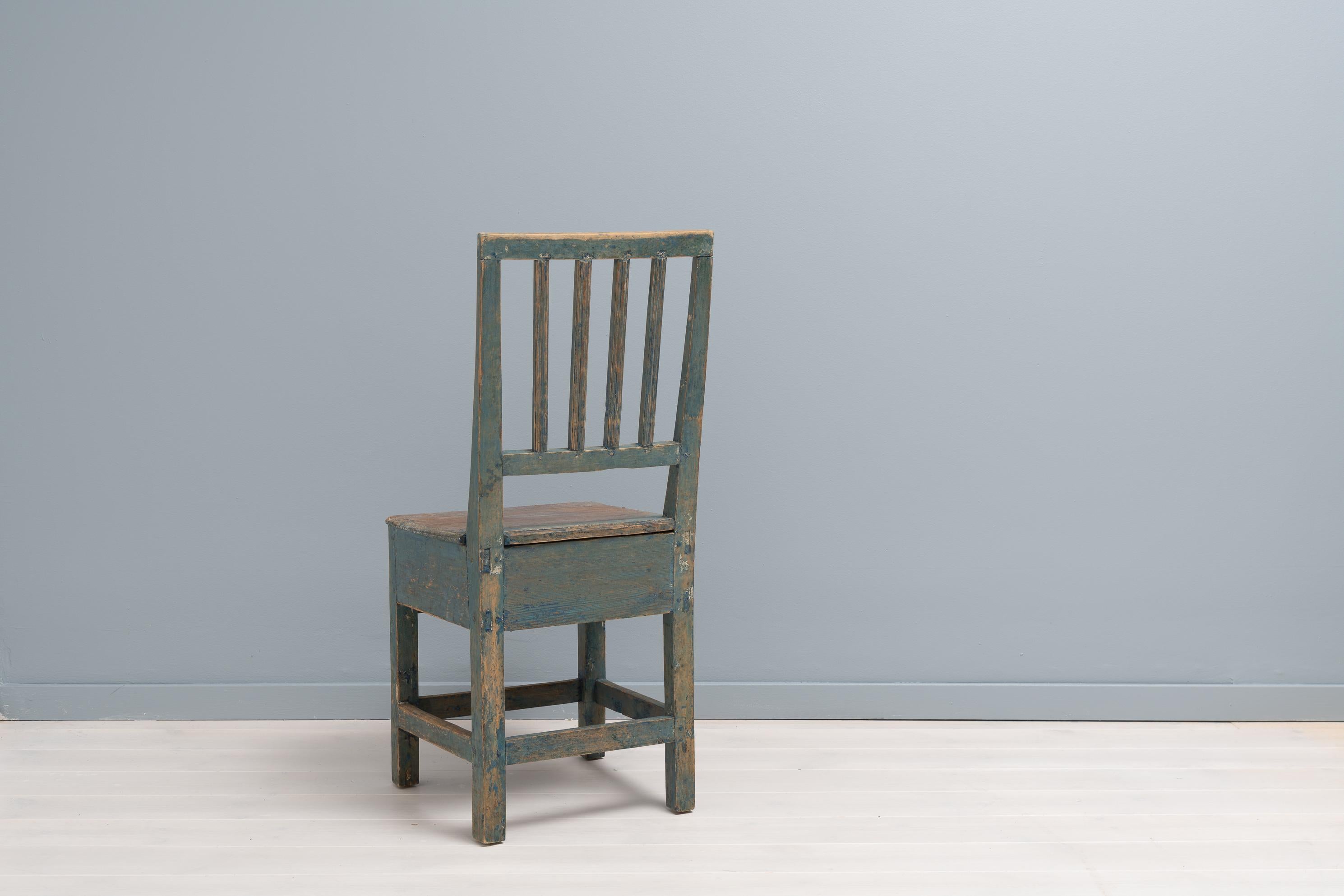 Pine Mid 19th Century Swedish Blue Folk Art Gustavian Style Chair
