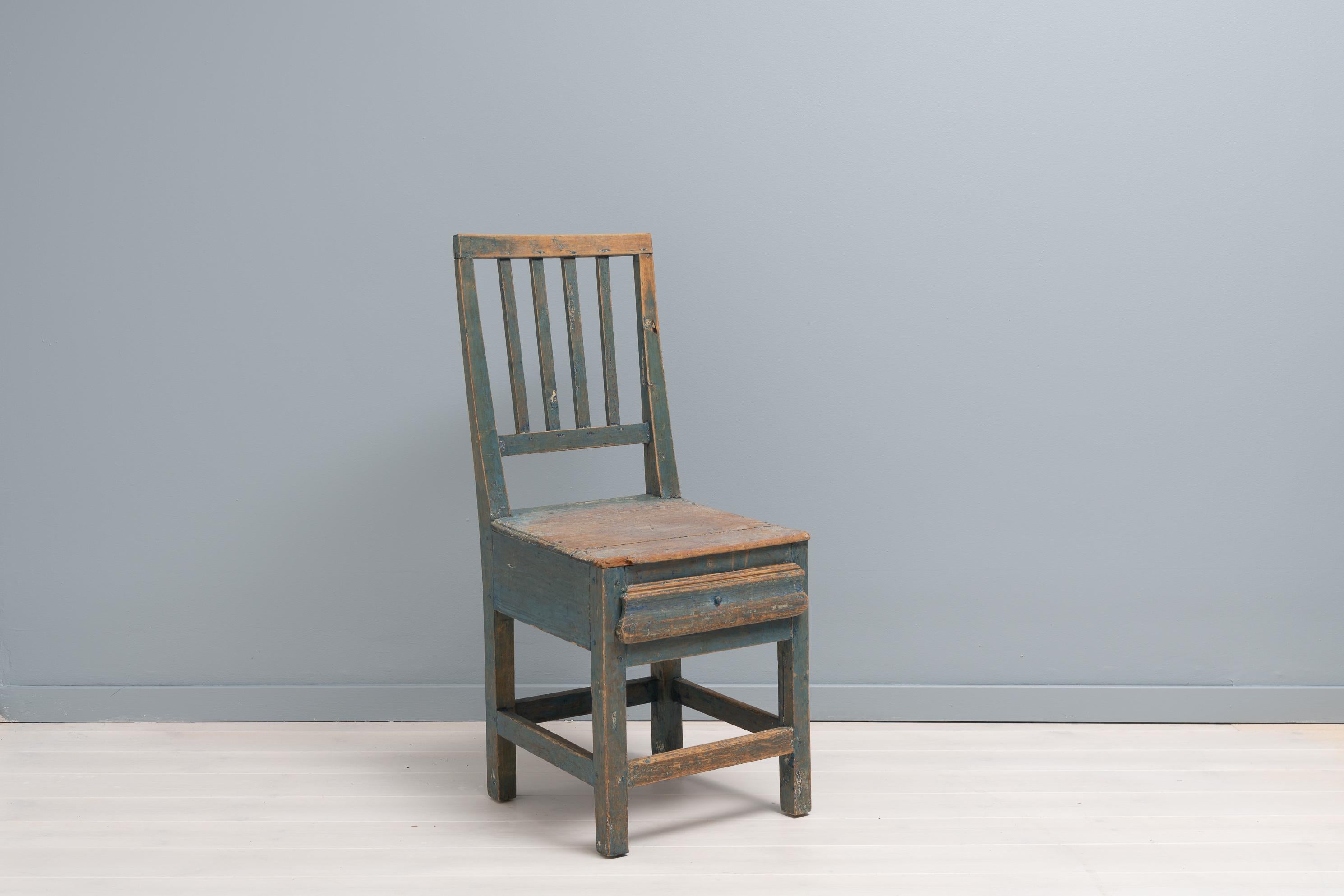 Mid 19th Century Swedish Blue Folk Art Gustavian Style Chair 1
