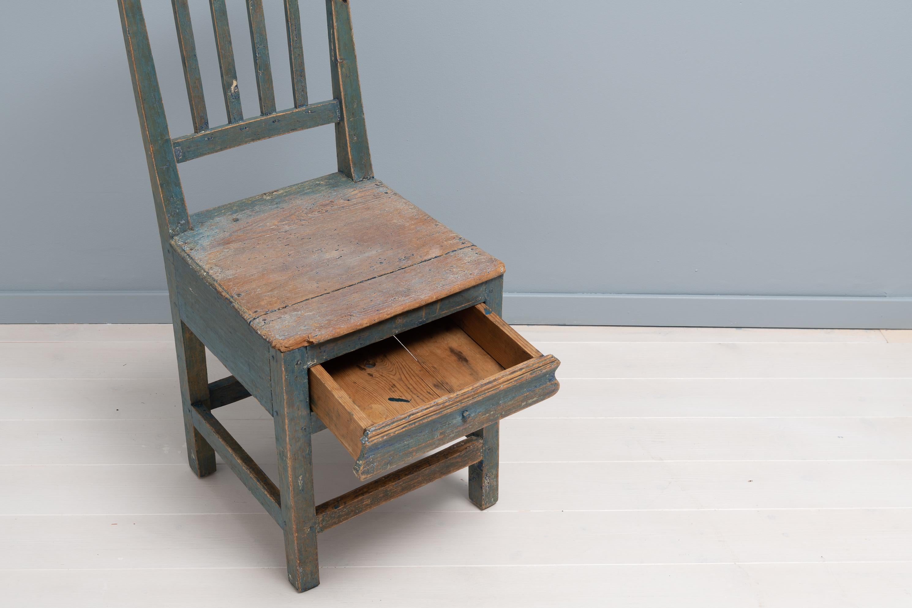 Mid 19th Century Swedish Blue Folk Art Gustavian Style Chair 3