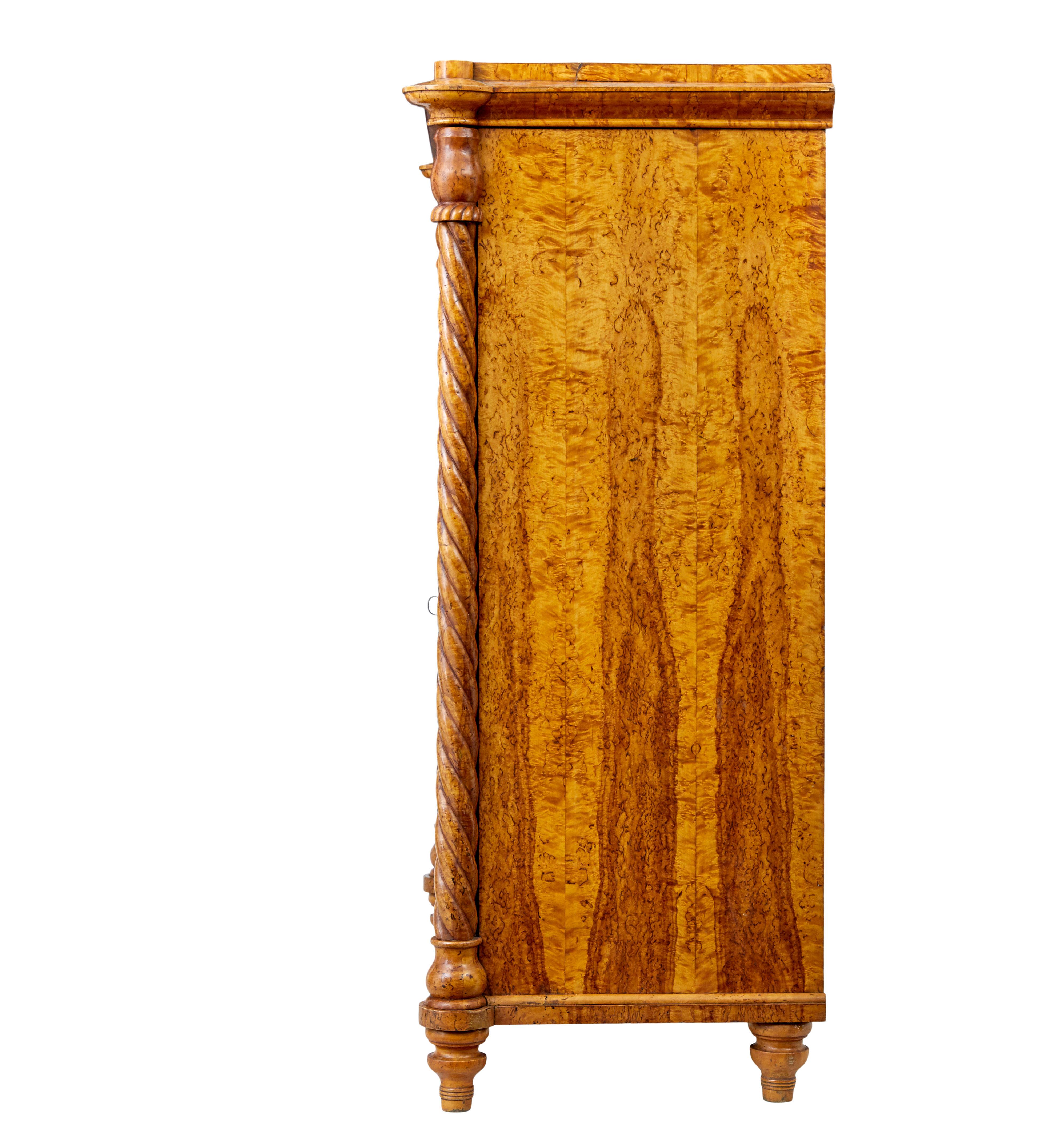 19th Century Mid 19th century Swedish burr birch secretaire chest For Sale