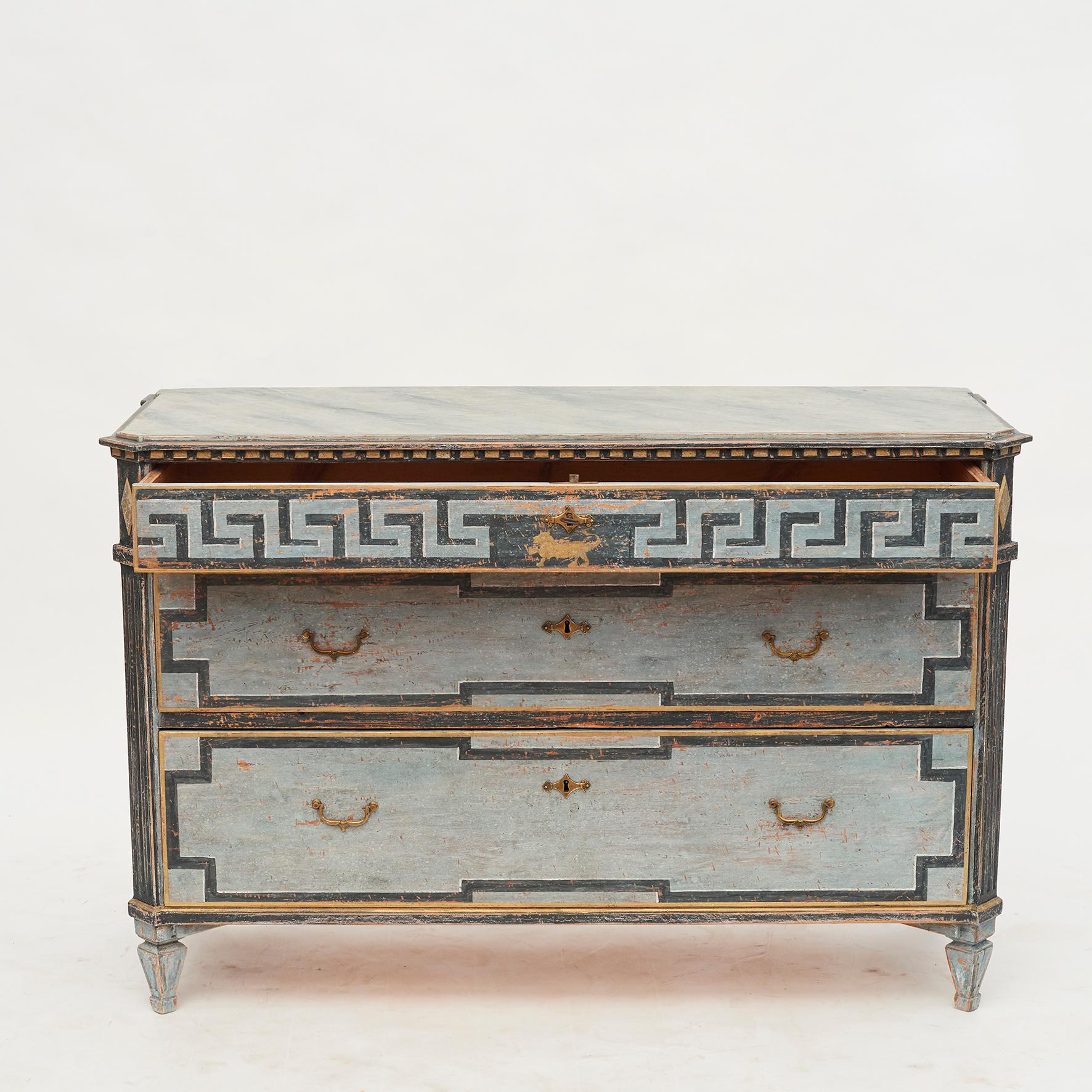 Mid-19th Century Swedish Chest of drawers Gustavian Style Painted in Blue Shades In Good Condition In Kastrup, DK