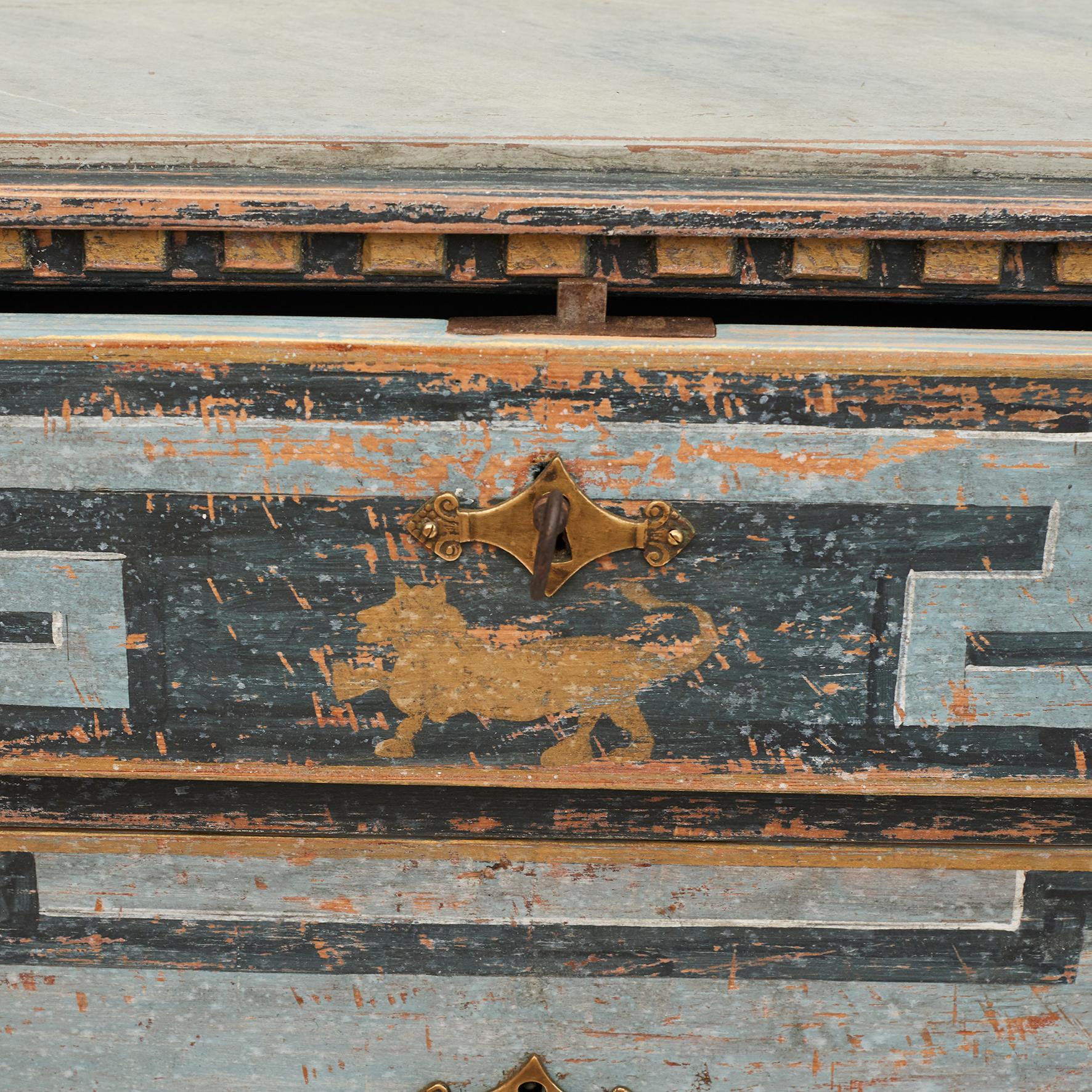 Mid-19th Century Swedish Chest of drawers Gustavian Style Painted in Blue Shades 1