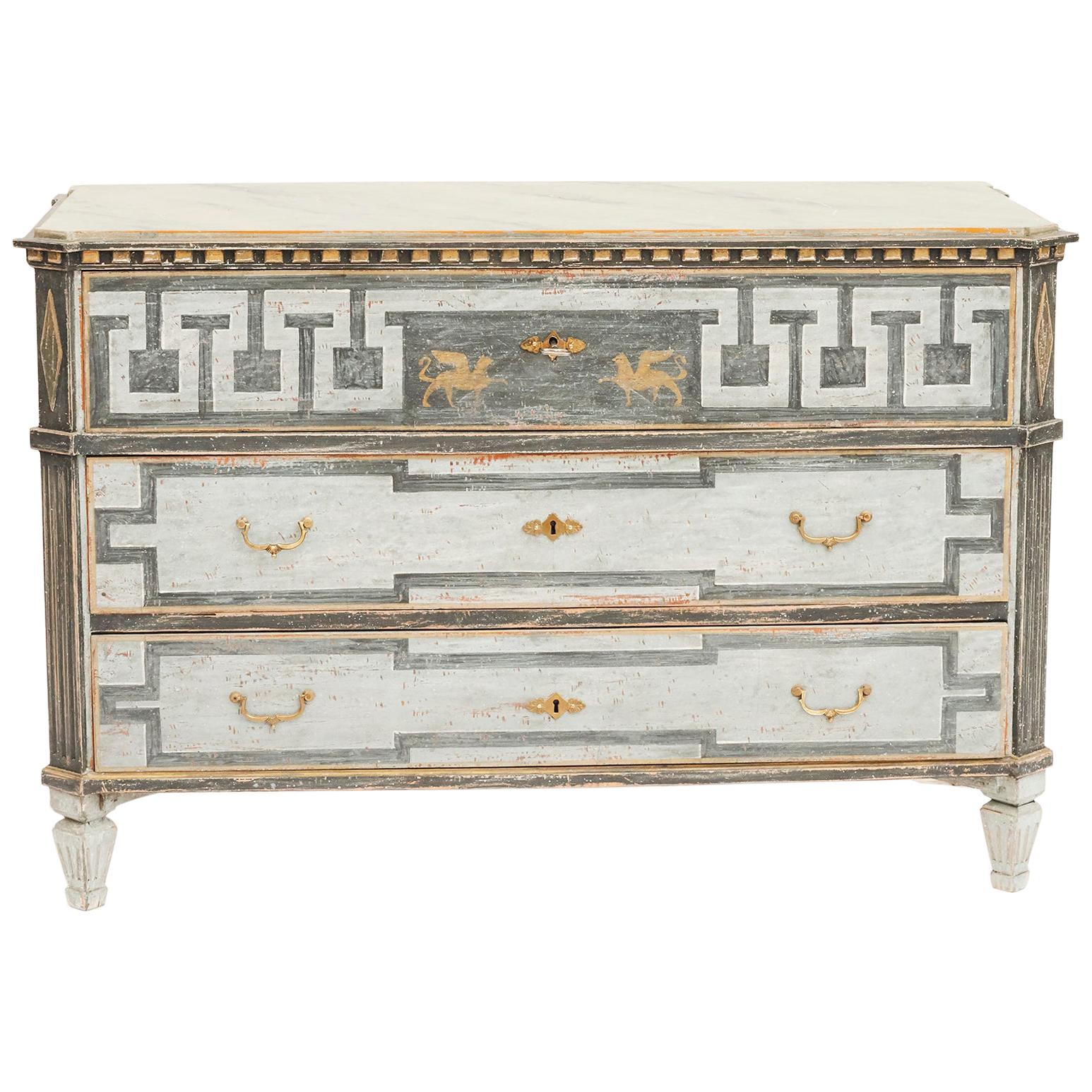 Mid-19th Century Swedish Chest of drawers Gustavian Style Painted in Blue Shades
