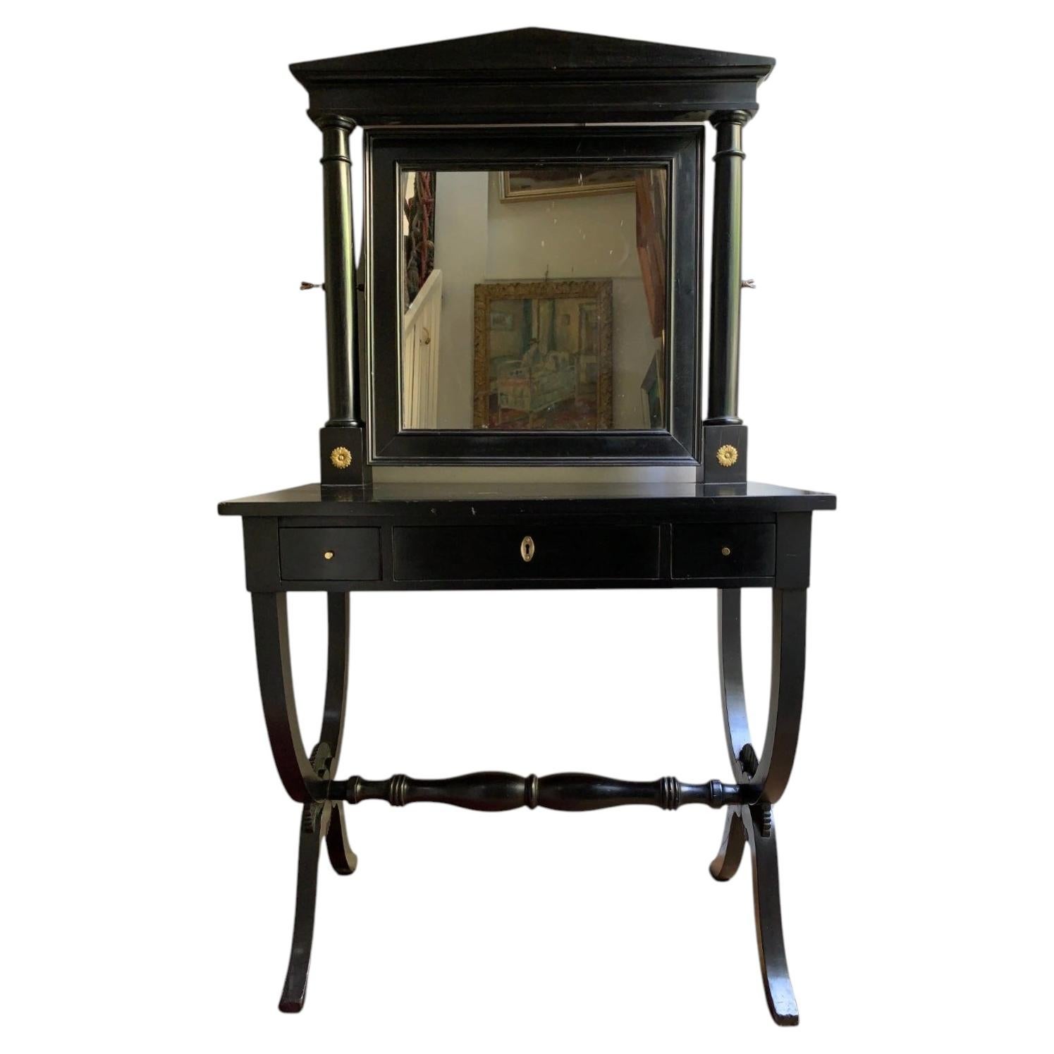 Mid 19th century Swedish ebonised dressing table with classical detail