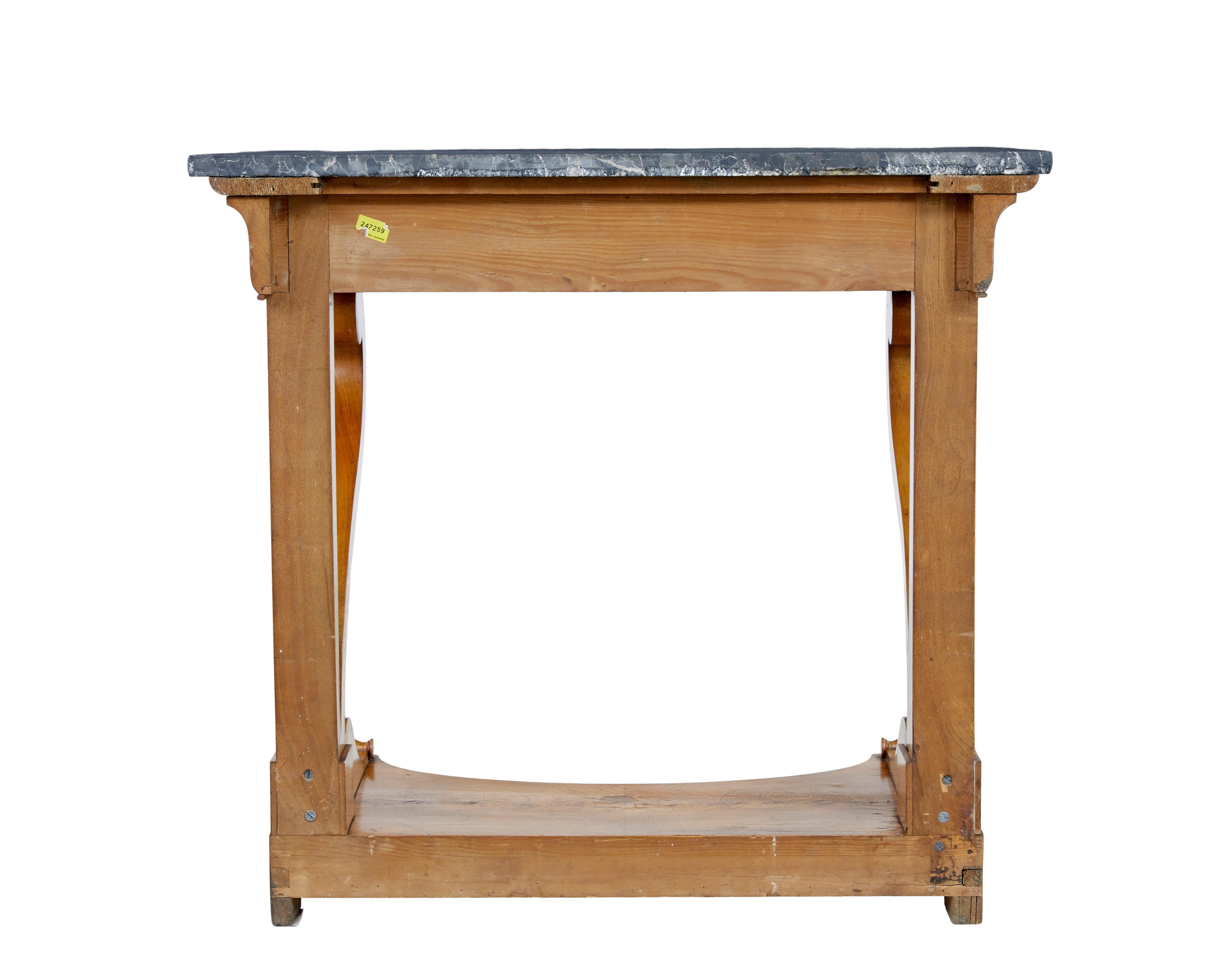 Hand-Carved Mid 19th century Swedish elm marble top console table For Sale