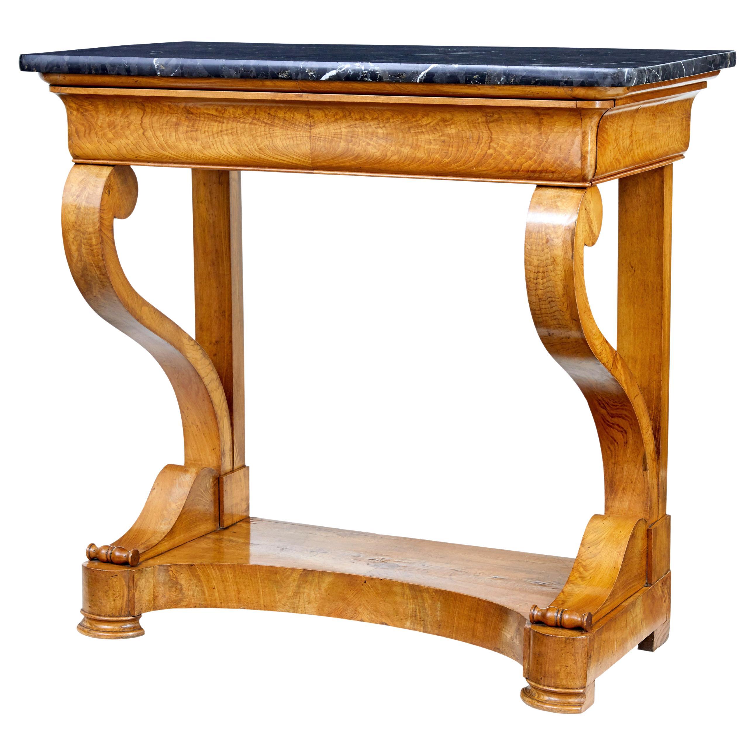 Mid 19th century Swedish elm marble top console table For Sale