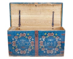 Mid 19th century Swedish folk art hand painted pine coffer