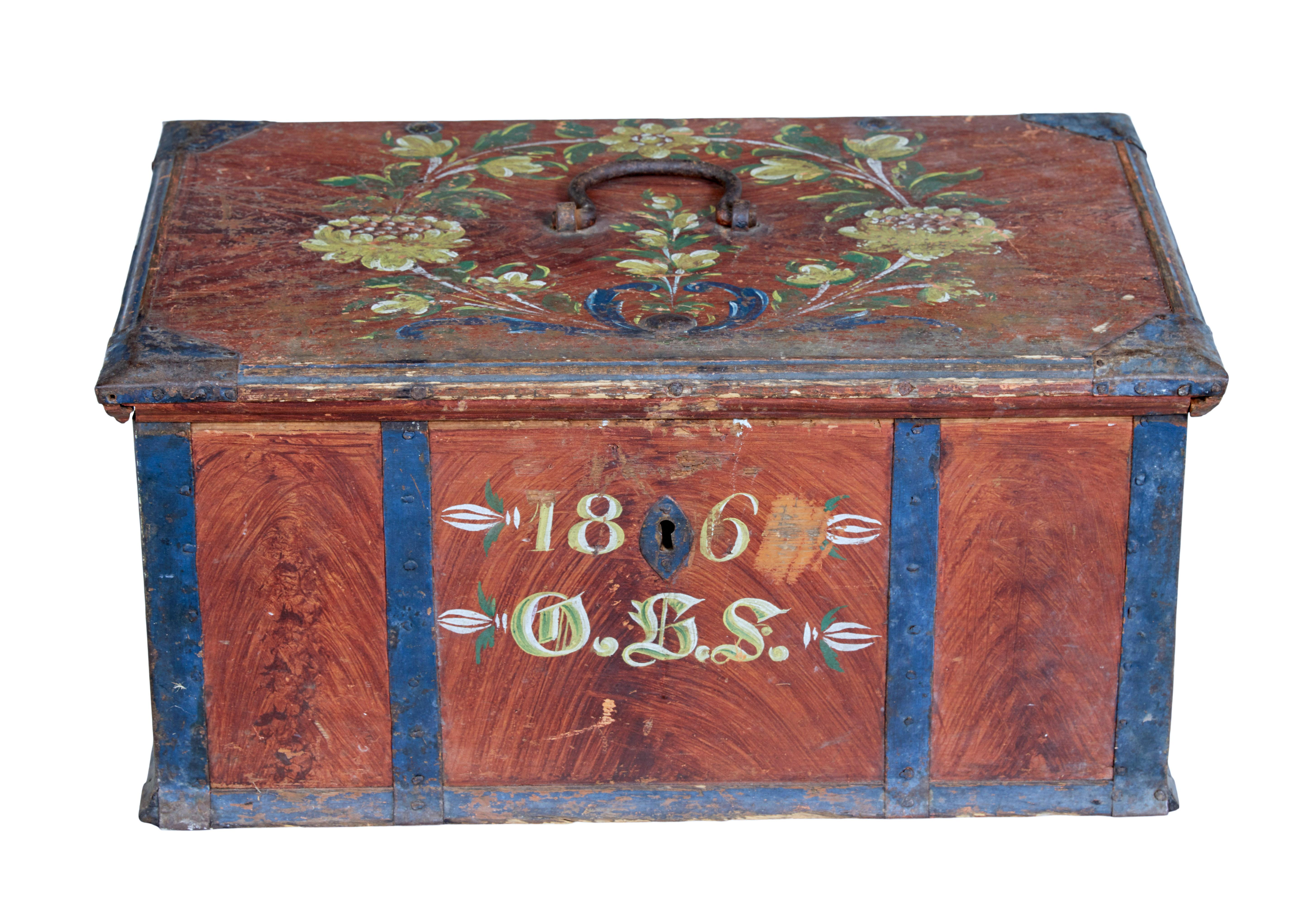 Caja pintada de arte popular sueco de mediados del siglo XIX Sueco en venta