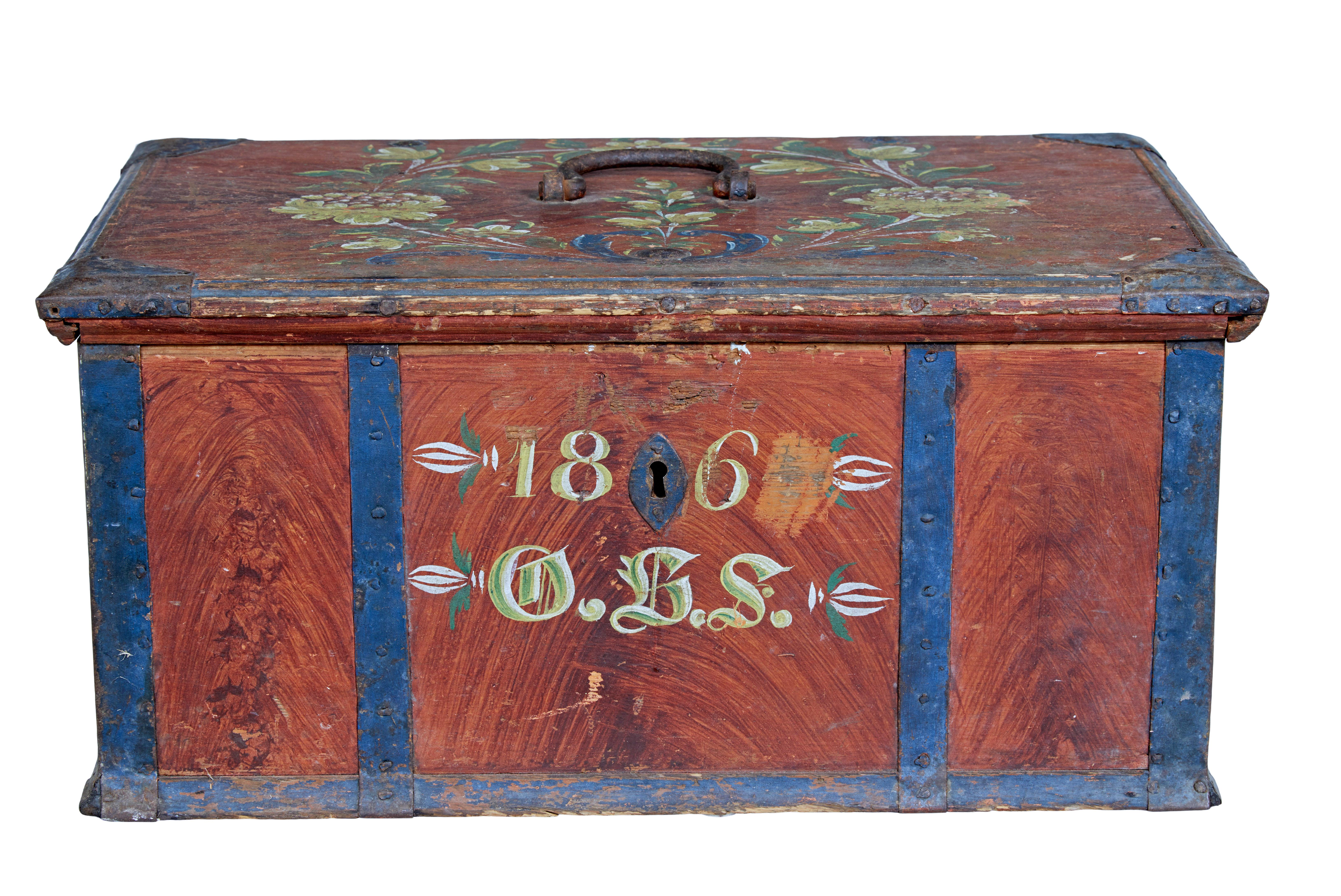 Mid 19th century Swedish folk art painted box In Good Condition For Sale In Debenham, Suffolk