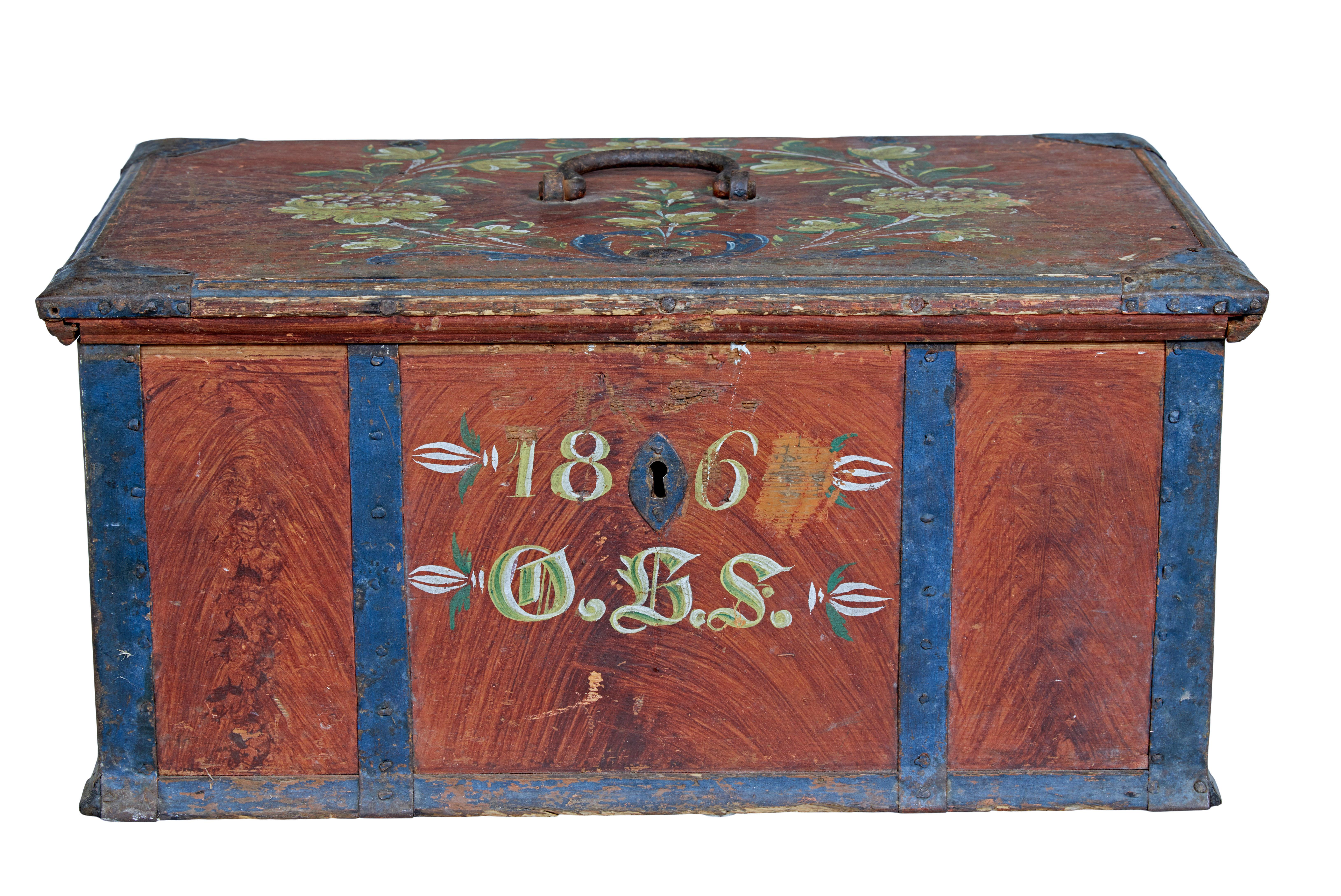 Mid 19th century Swedish folk art painted box In Good Condition For Sale In Debenham, Suffolk
