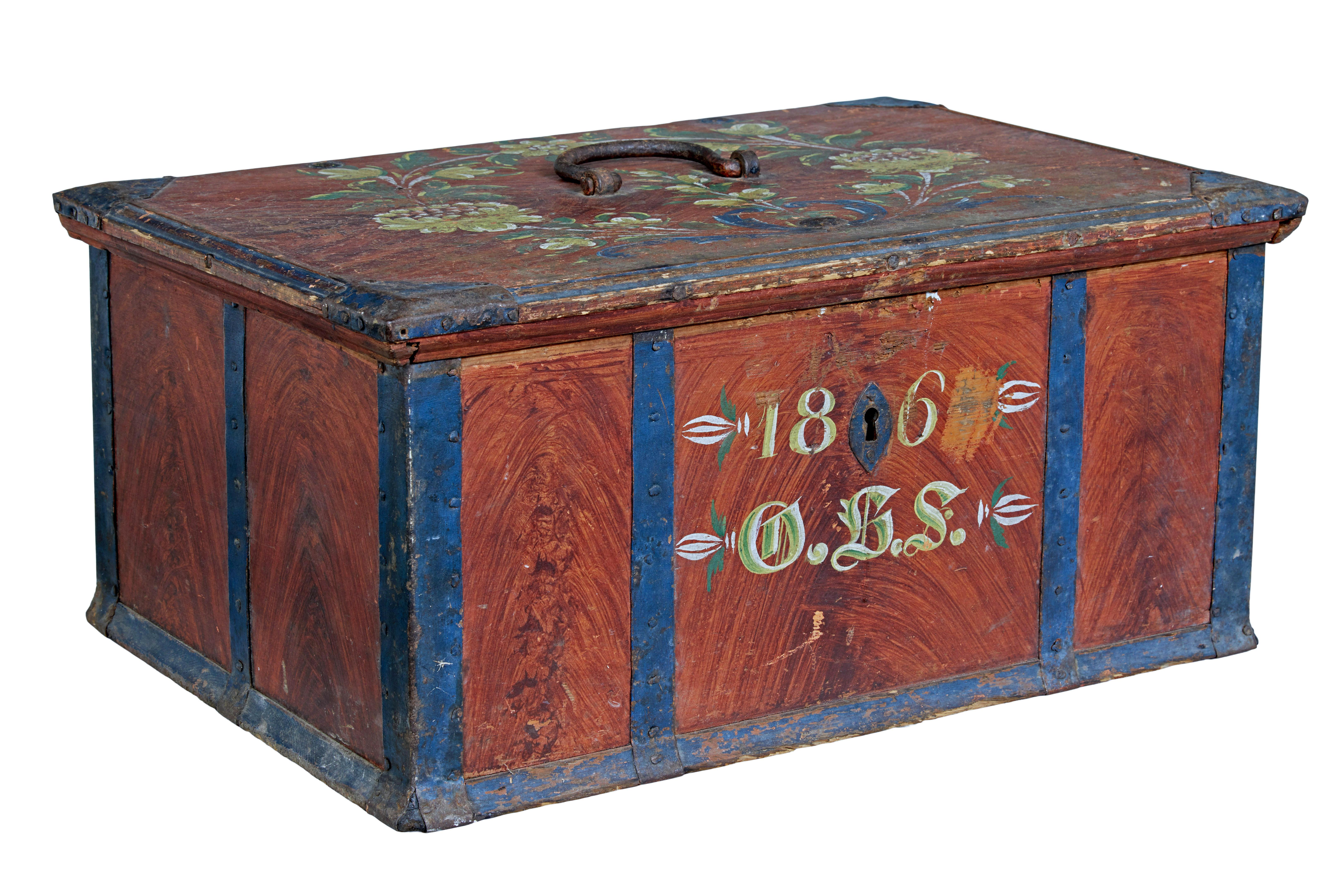 19th Century Mid 19th century Swedish folk art painted box For Sale
