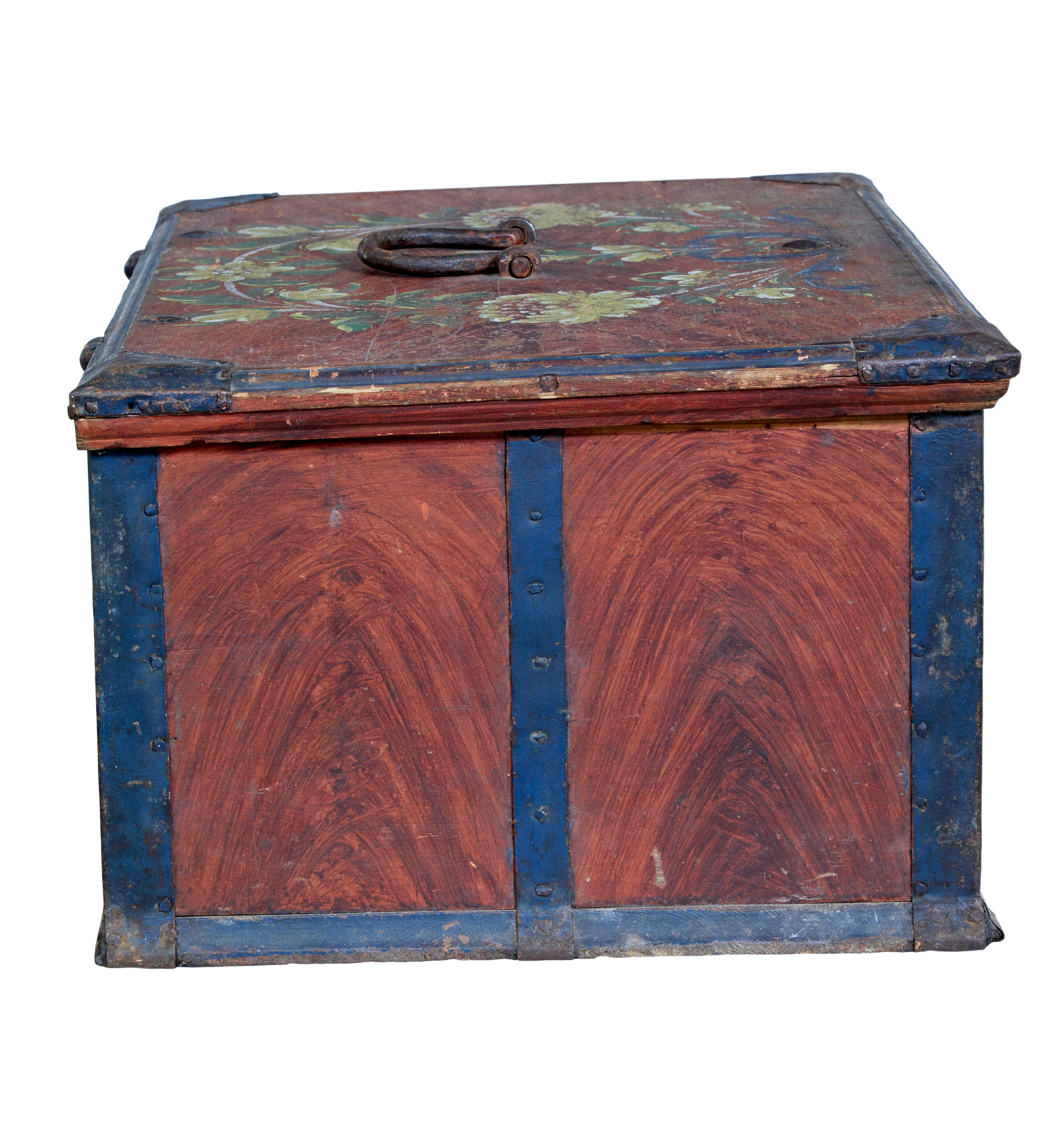 Metal Mid 19th century Swedish folk art painted box For Sale
