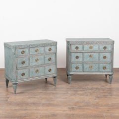 Mid-19th Century Swedish Gustavian Pair of Blue Painted Chests of Drawers