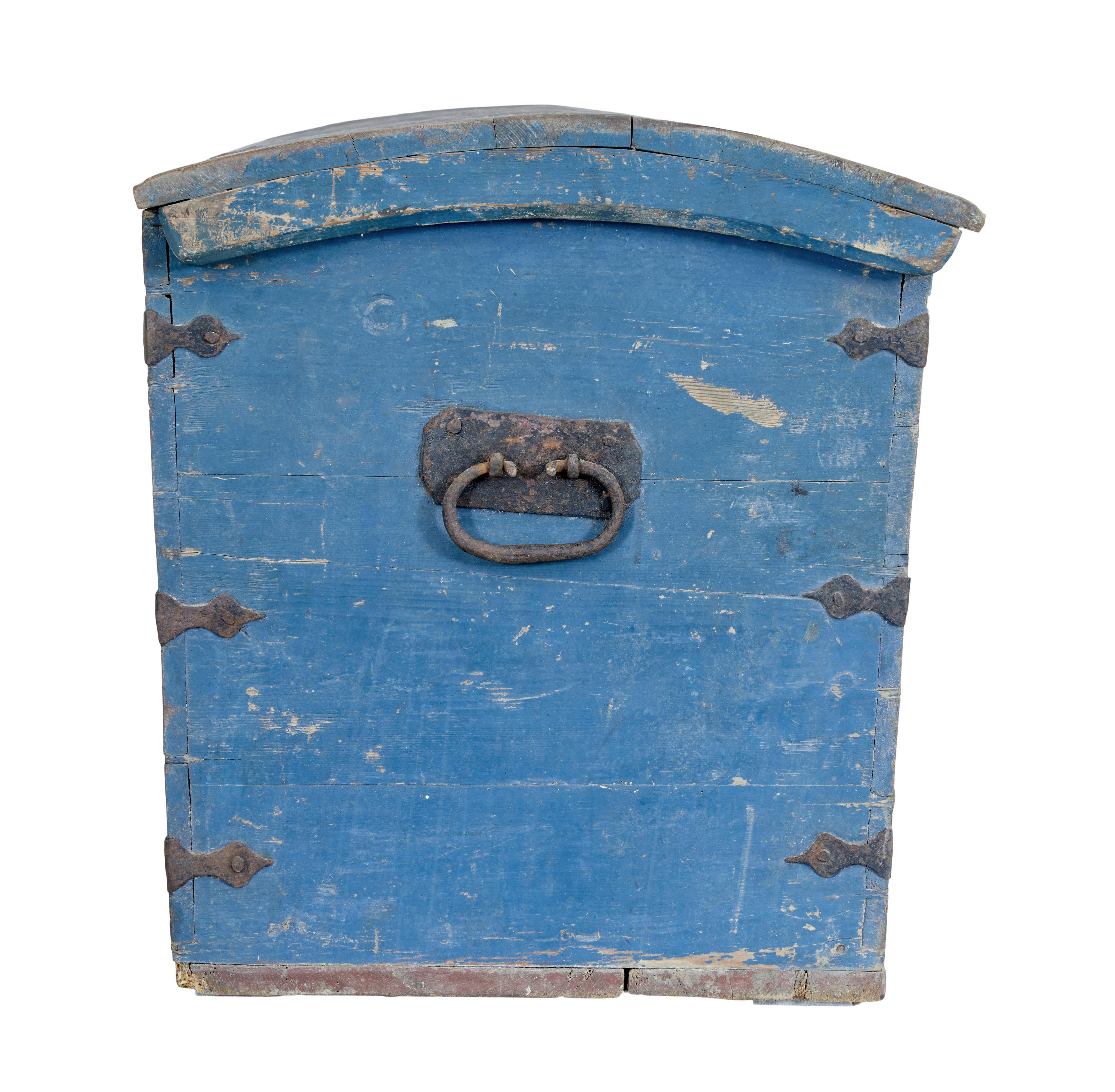 19th Century Mid 19th century Swedish hand painted dome top trunk For Sale