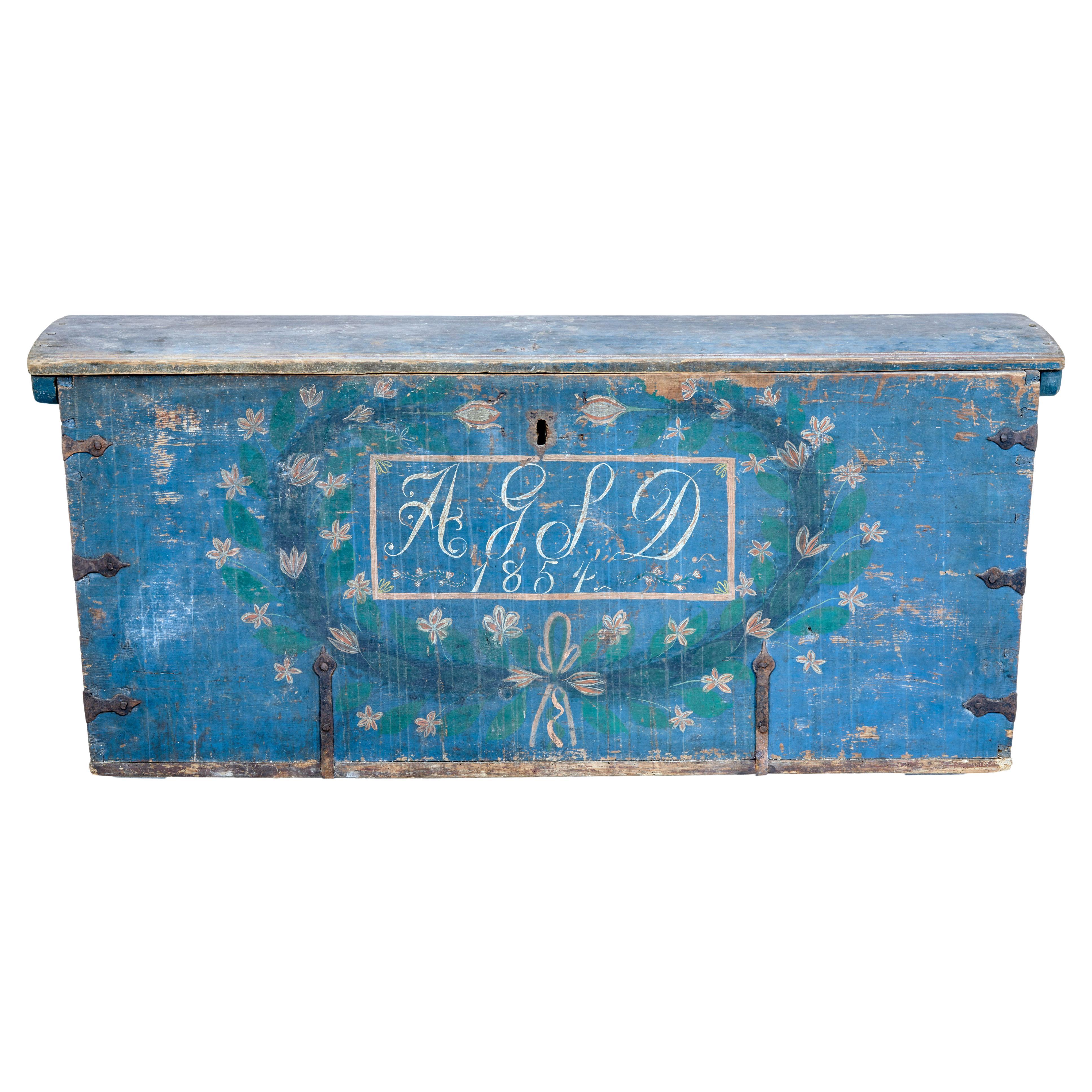 Mid 19th Century Swedish Hand Painted Dome Top Trunk