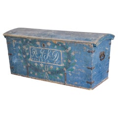 Antique Mid-19th Century Swedish Hand Painted Dome Top Trunk
