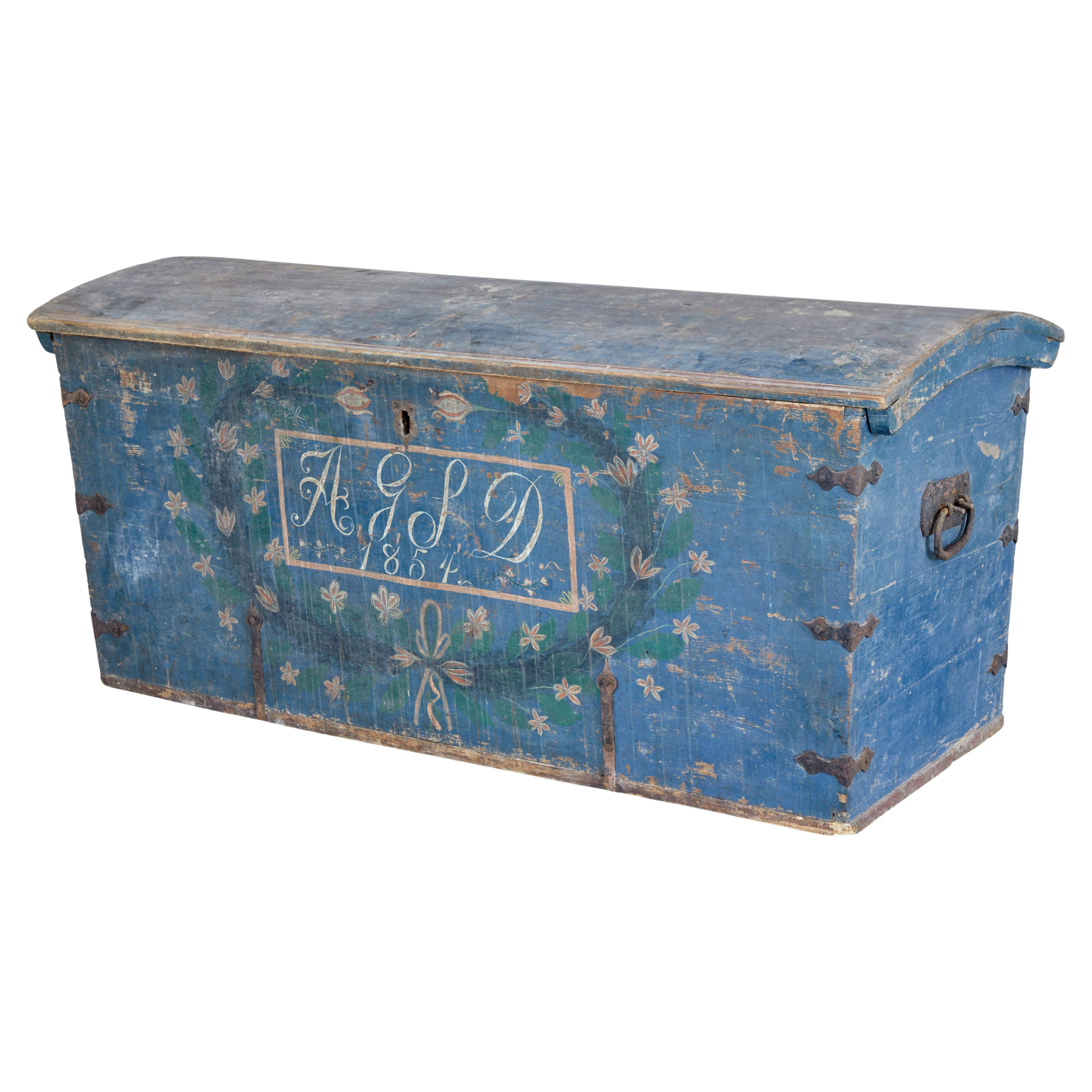 Mid 19th century Swedish hand painted dome top trunk For Sale
