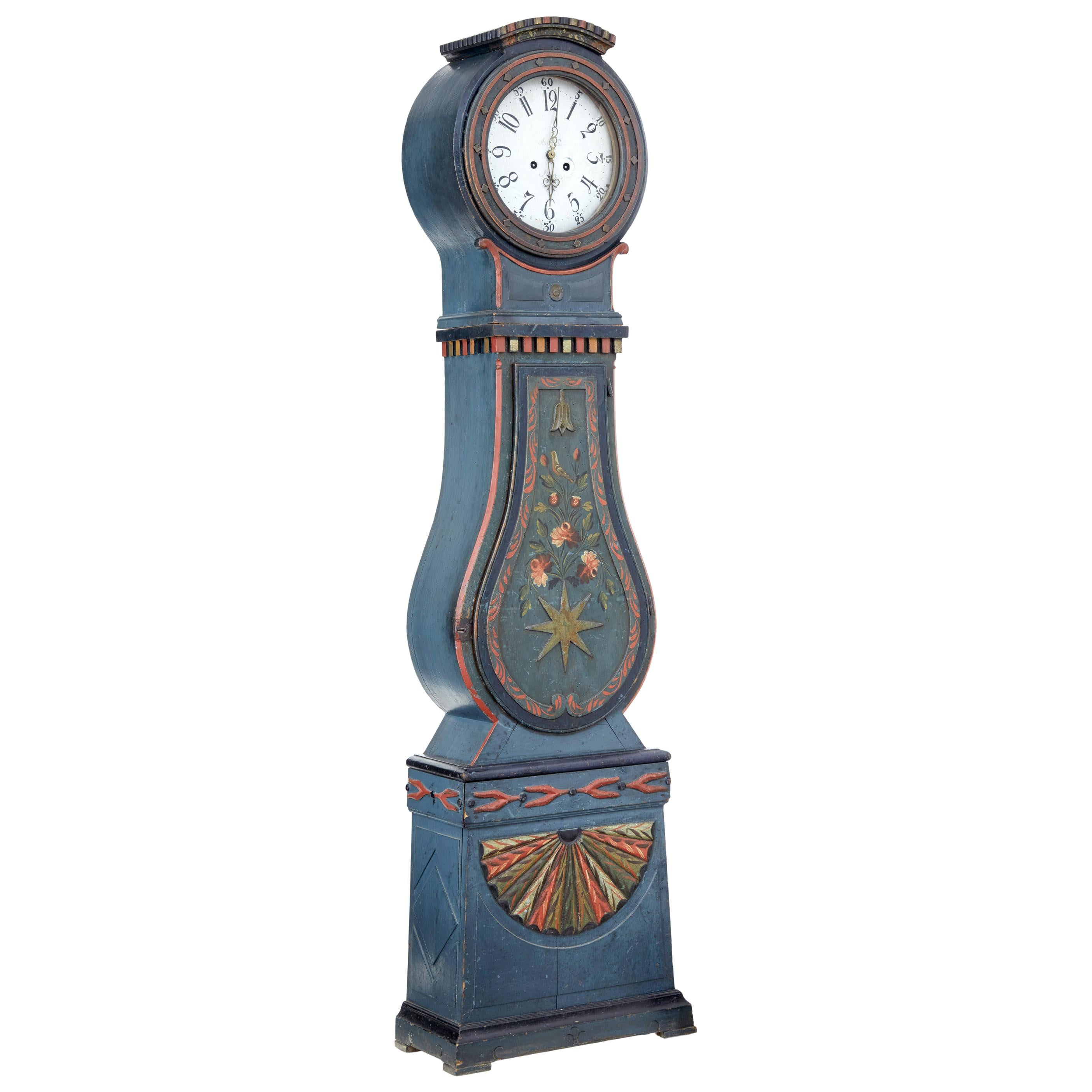 Mid-19th Century Swedish Hand Painted Mora Longcase Clock