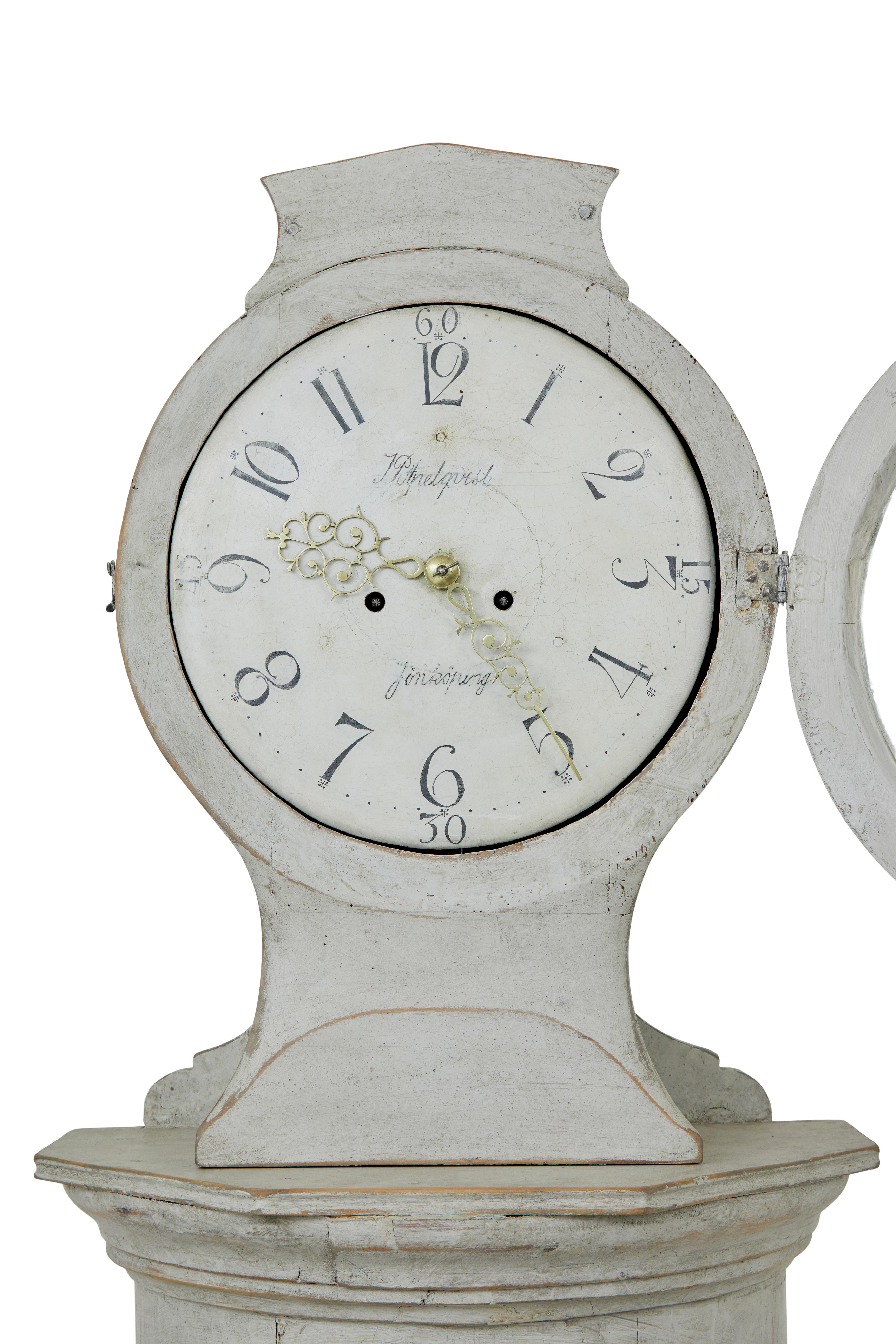 Enamel Mid 19th century Swedish painted long case clock For Sale