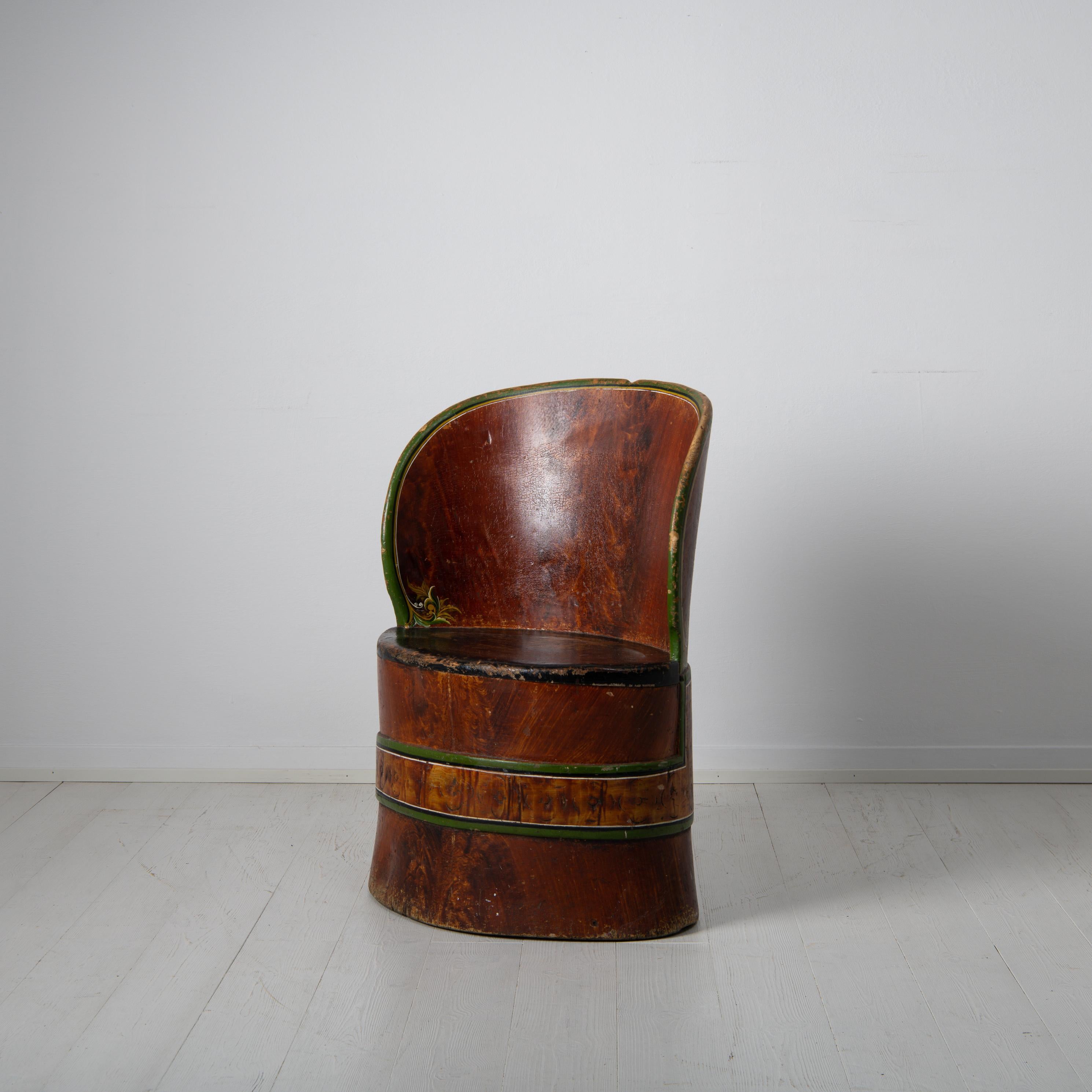 Mid 19th Century Swedish Painted Pine Folk Art Stump Chair 7