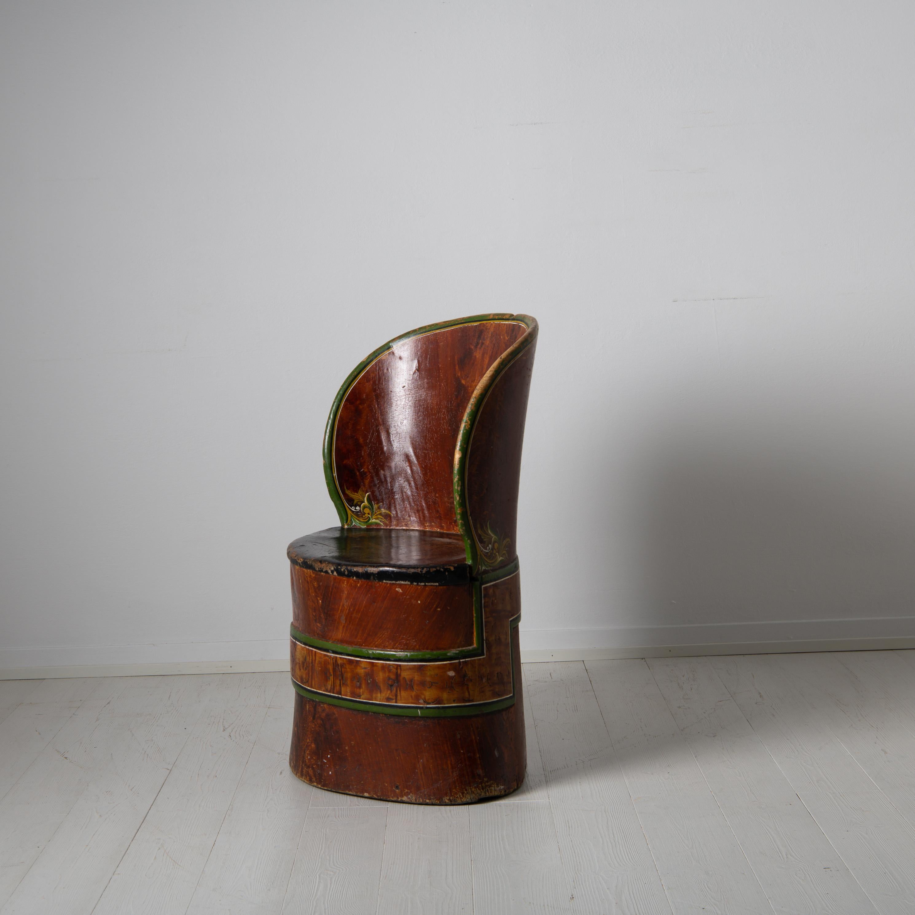 Mid 19th Century Swedish Painted Pine Folk Art Stump Chair 8