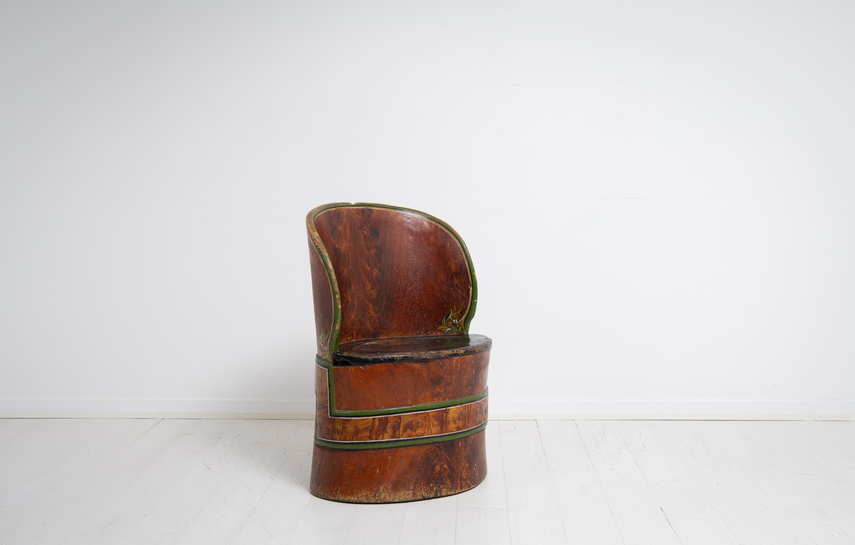 Mid 19th Century Swedish Painted Pine Folk Art Stump Chair 3
