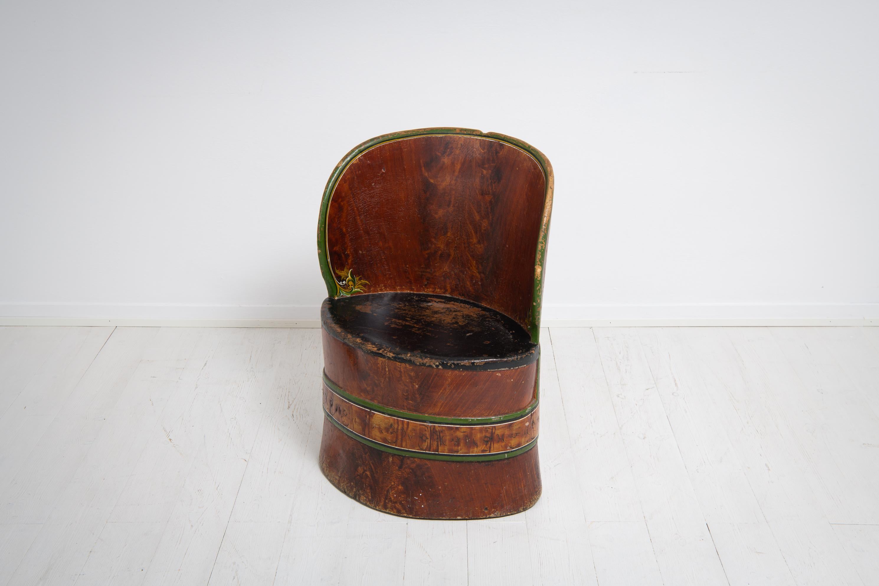 Mid 19th Century Swedish Painted Pine Folk Art Stump Chair 4