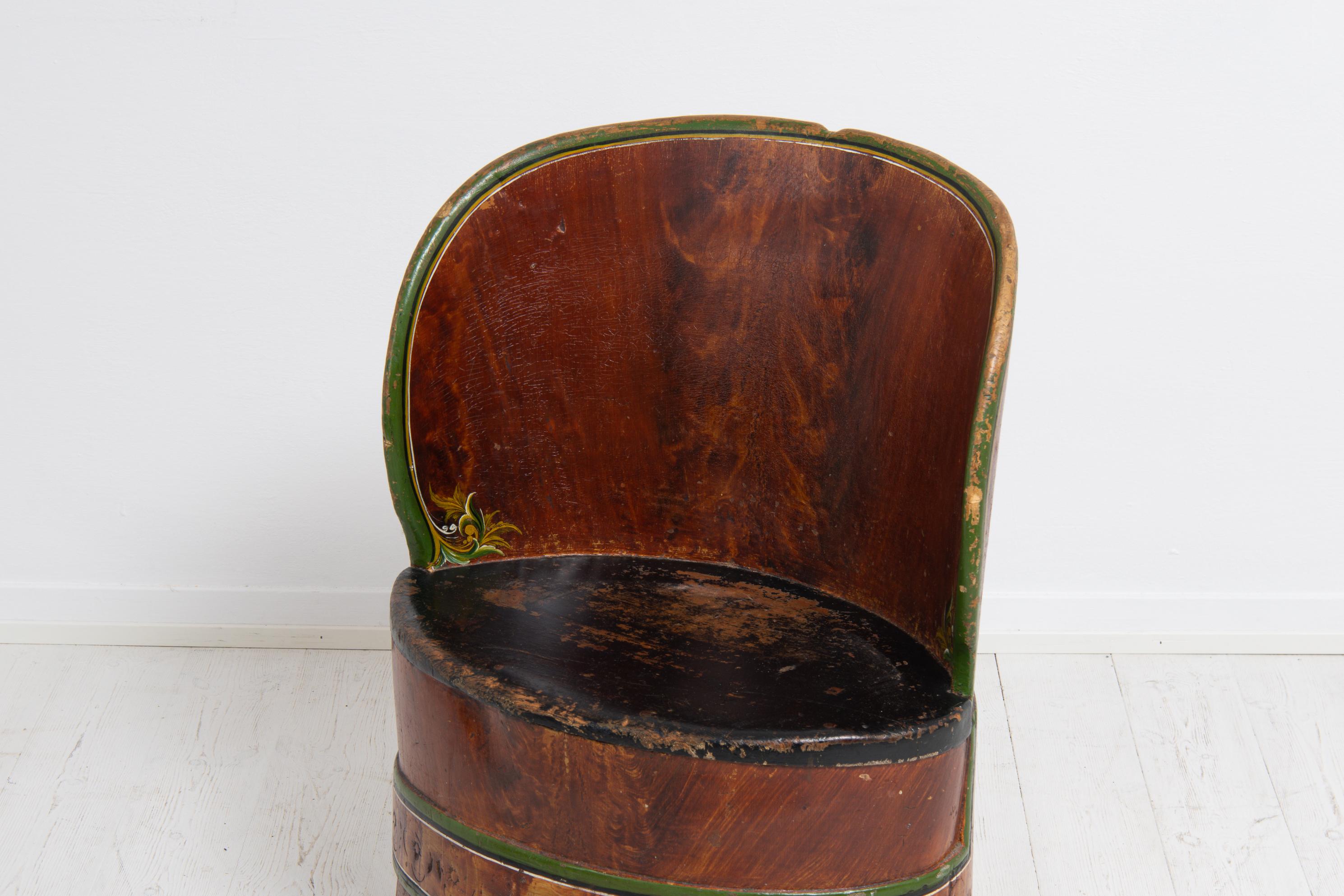 Mid 19th Century Swedish Painted Pine Folk Art Stump Chair 5