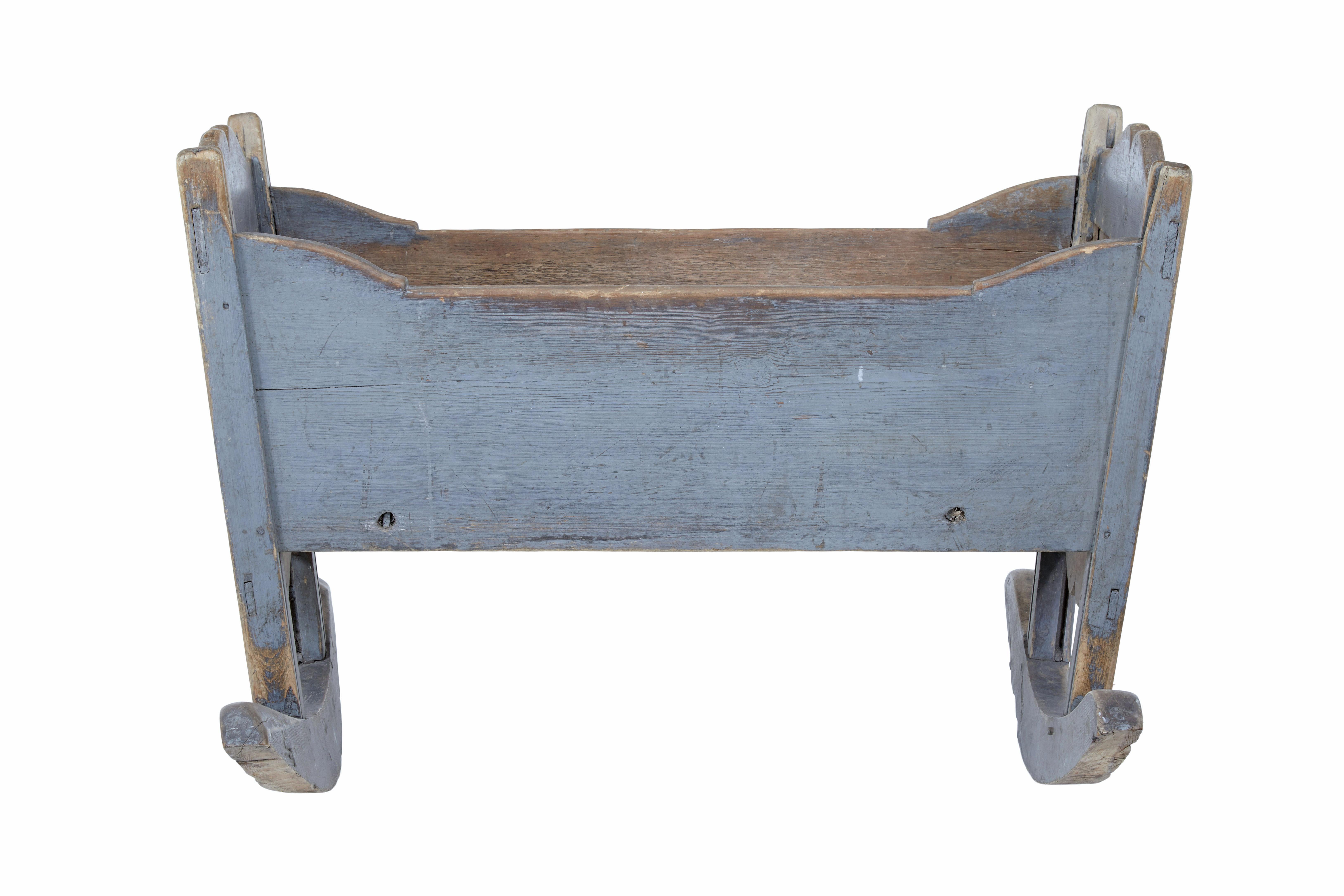Hand-Carved Mid 19th century Swedish painted pine rocking cradle For Sale