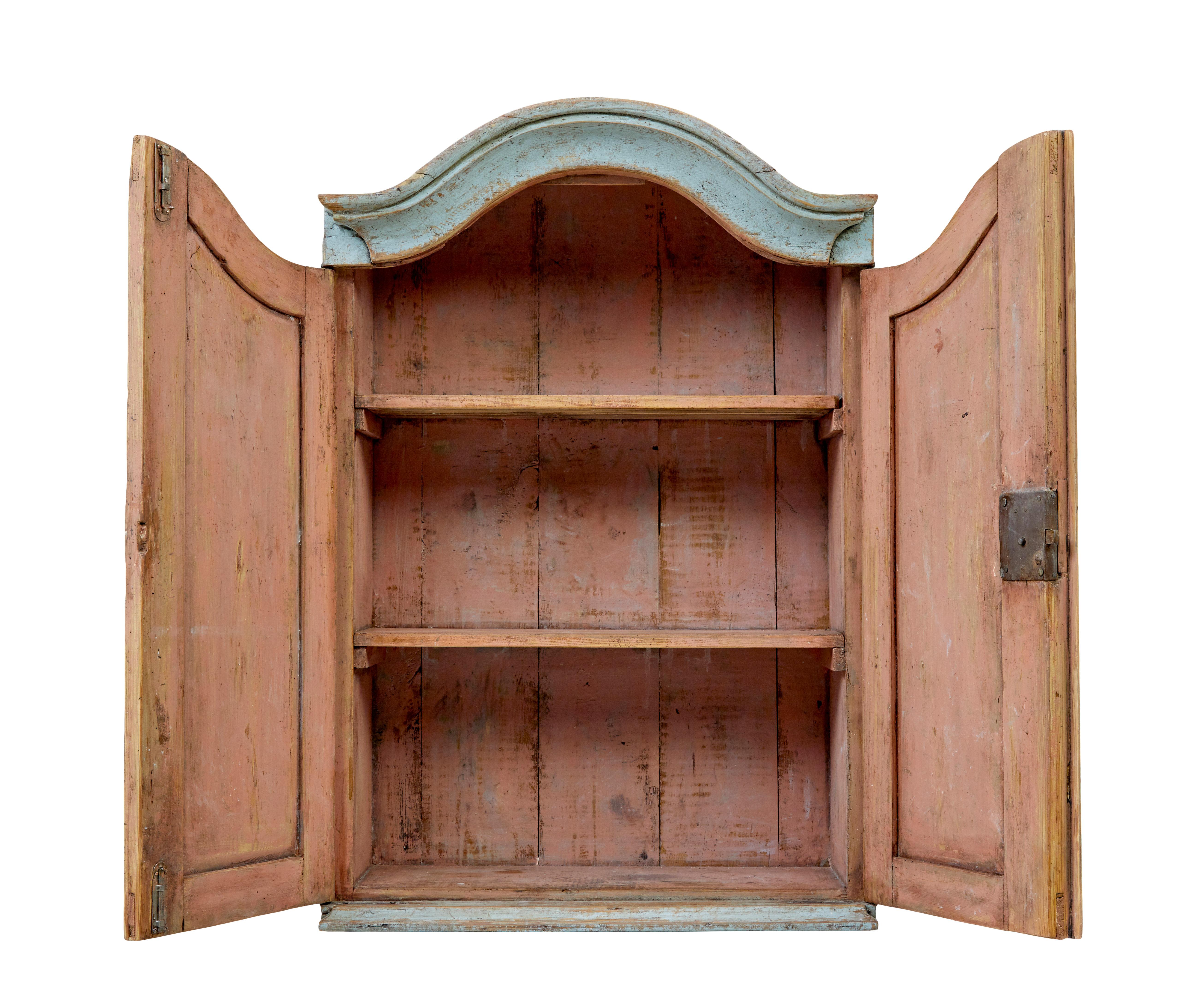 Gustavian Mid 19th century Swedish painted pine wall cupboard