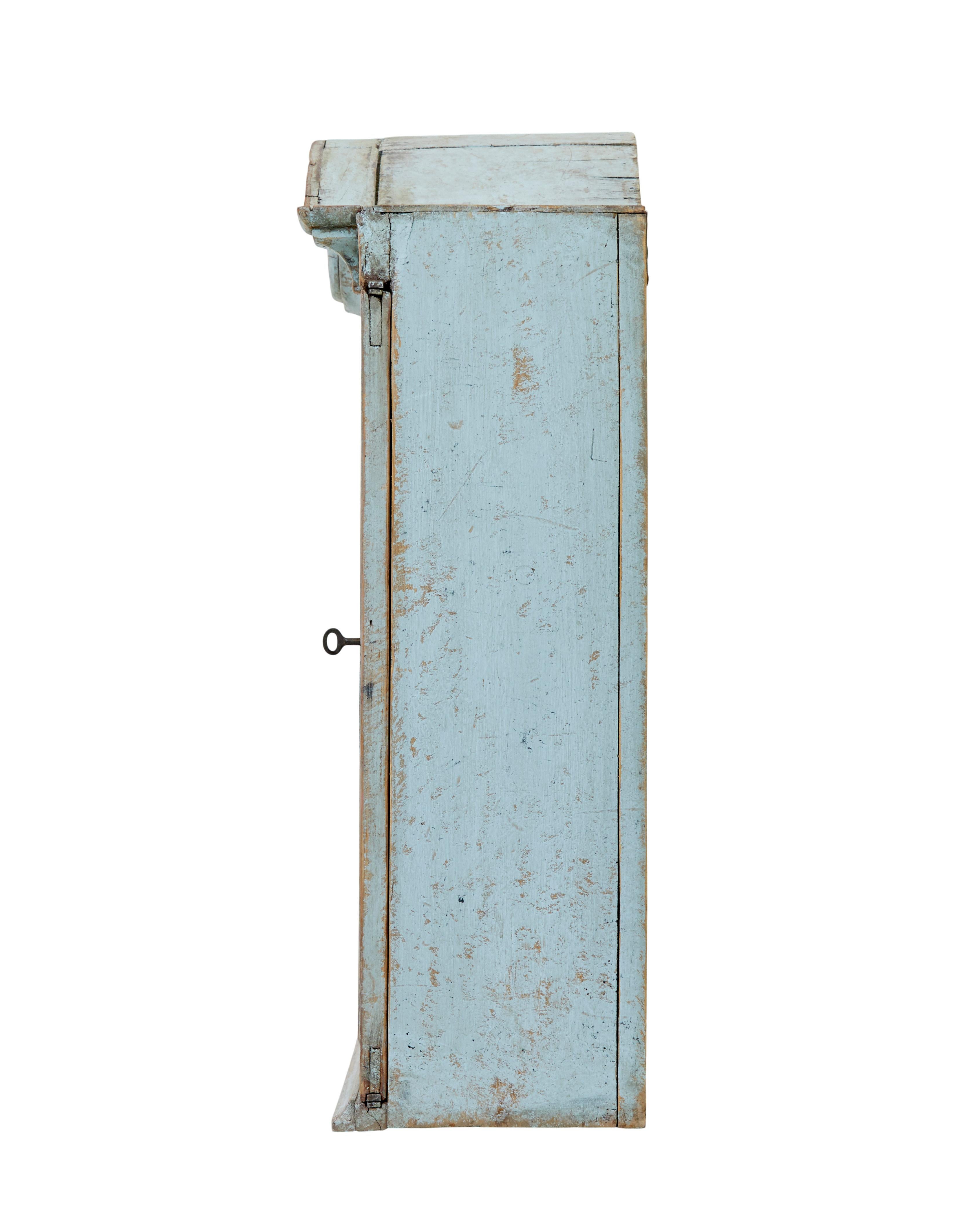 Hand-Carved Mid 19th century Swedish painted pine wall cupboard
