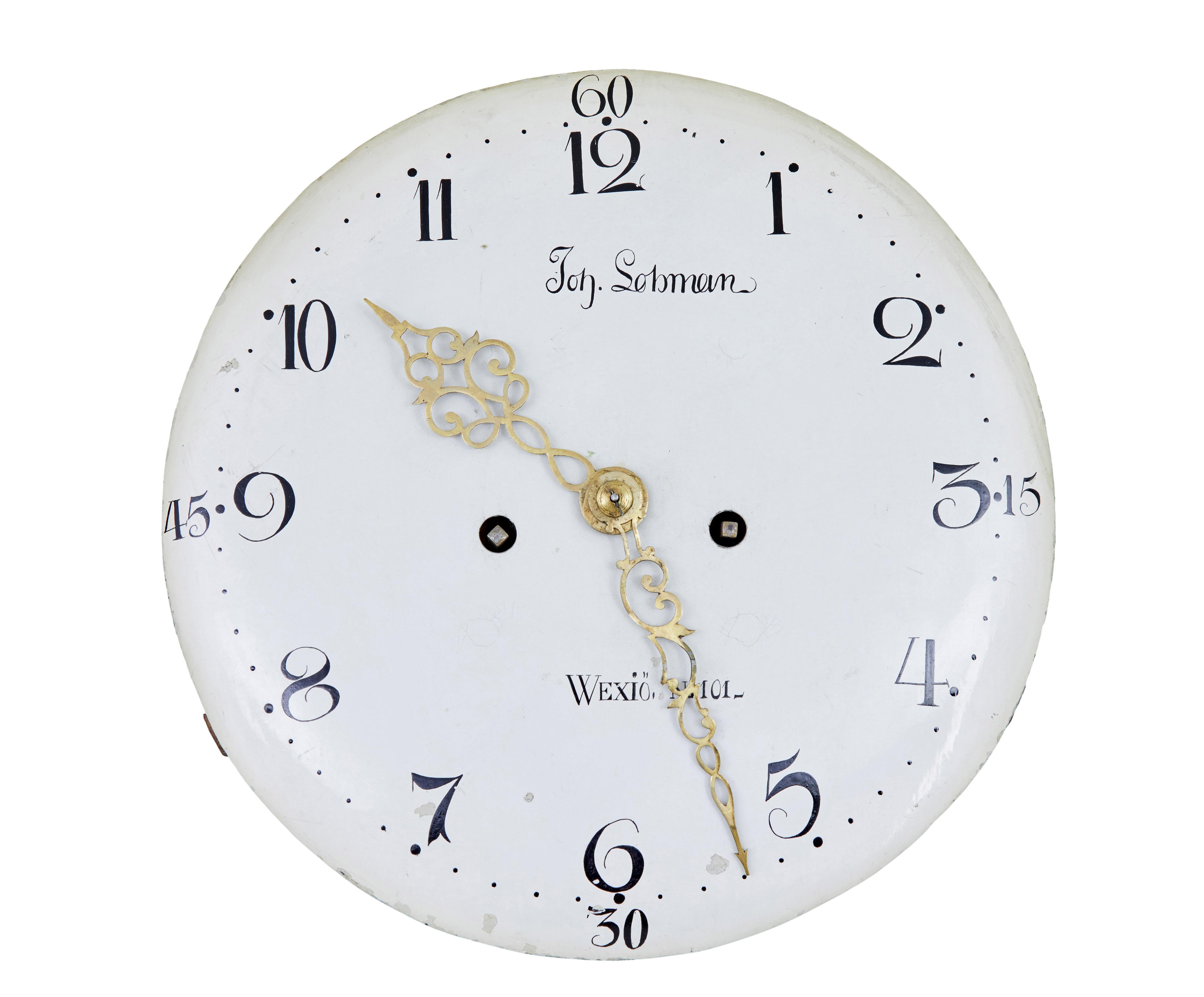 Mid 19th century Swedish pine long case mora clock 5