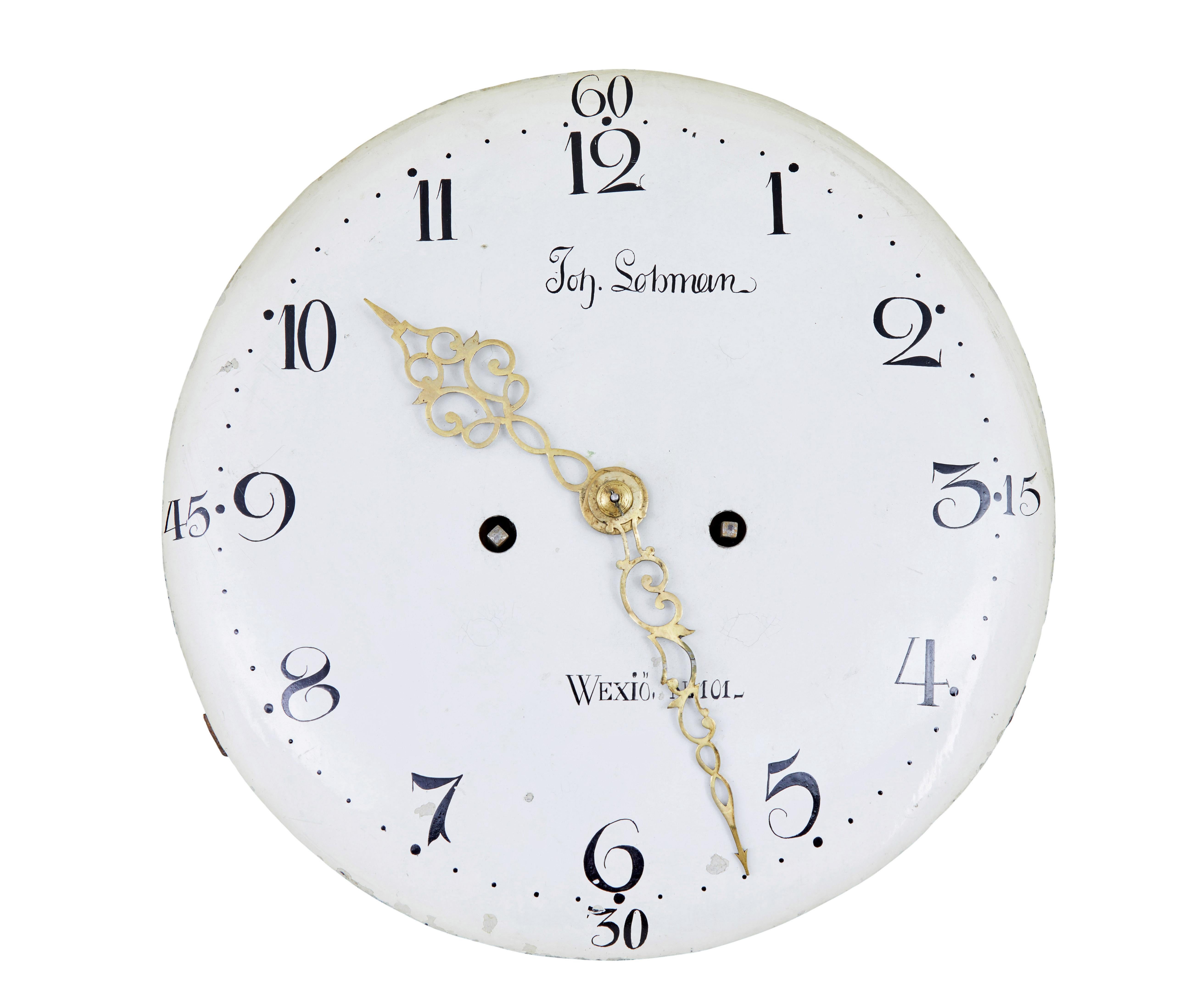Orologio a cassa lunga in pino svedese della metà del XIX secolo Mora Clocks in vendita 5