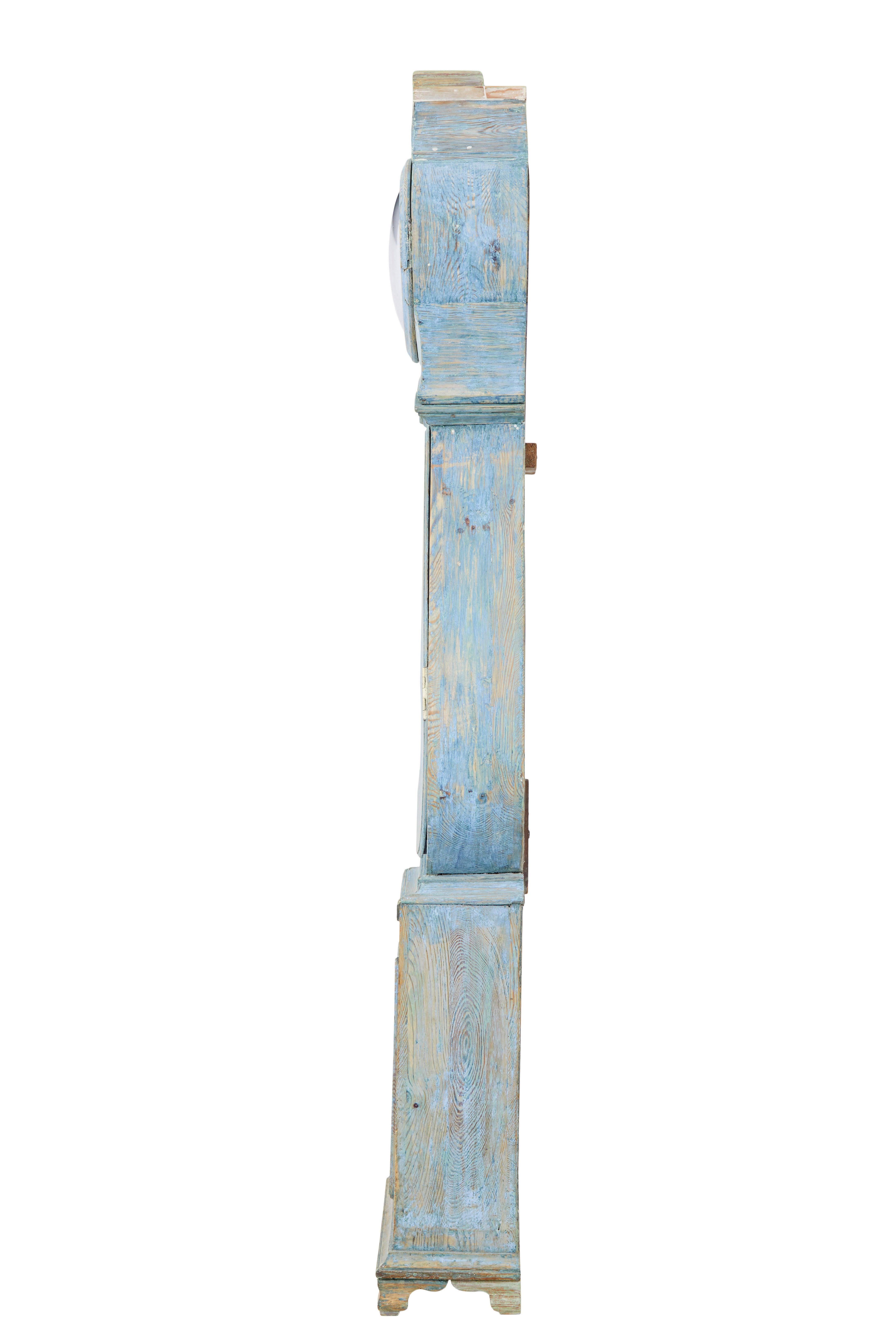 Gustavian Mid 19th century Swedish pine long case mora clock