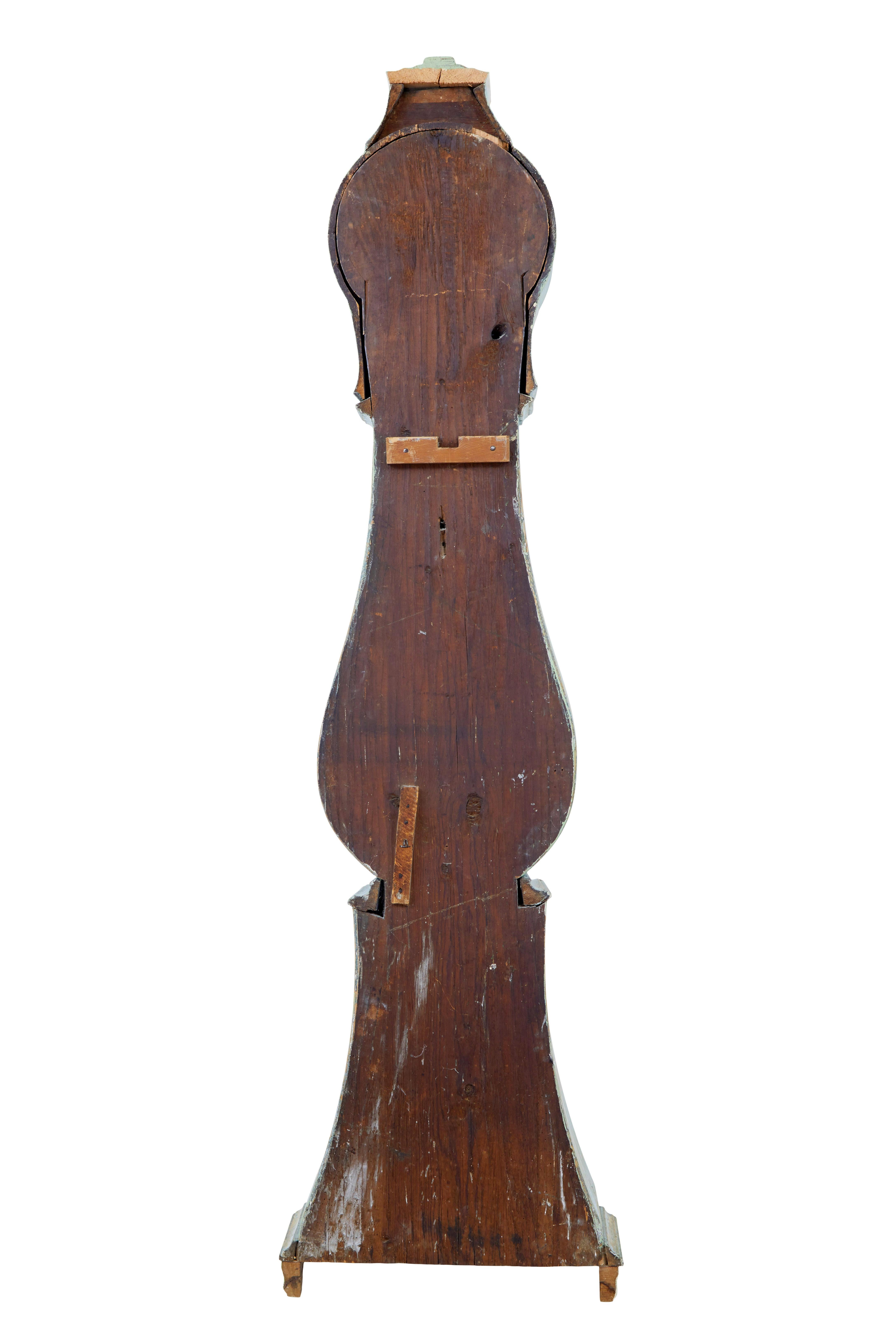 Gustavian Mid 19th century Swedish pine long case mora clock For Sale