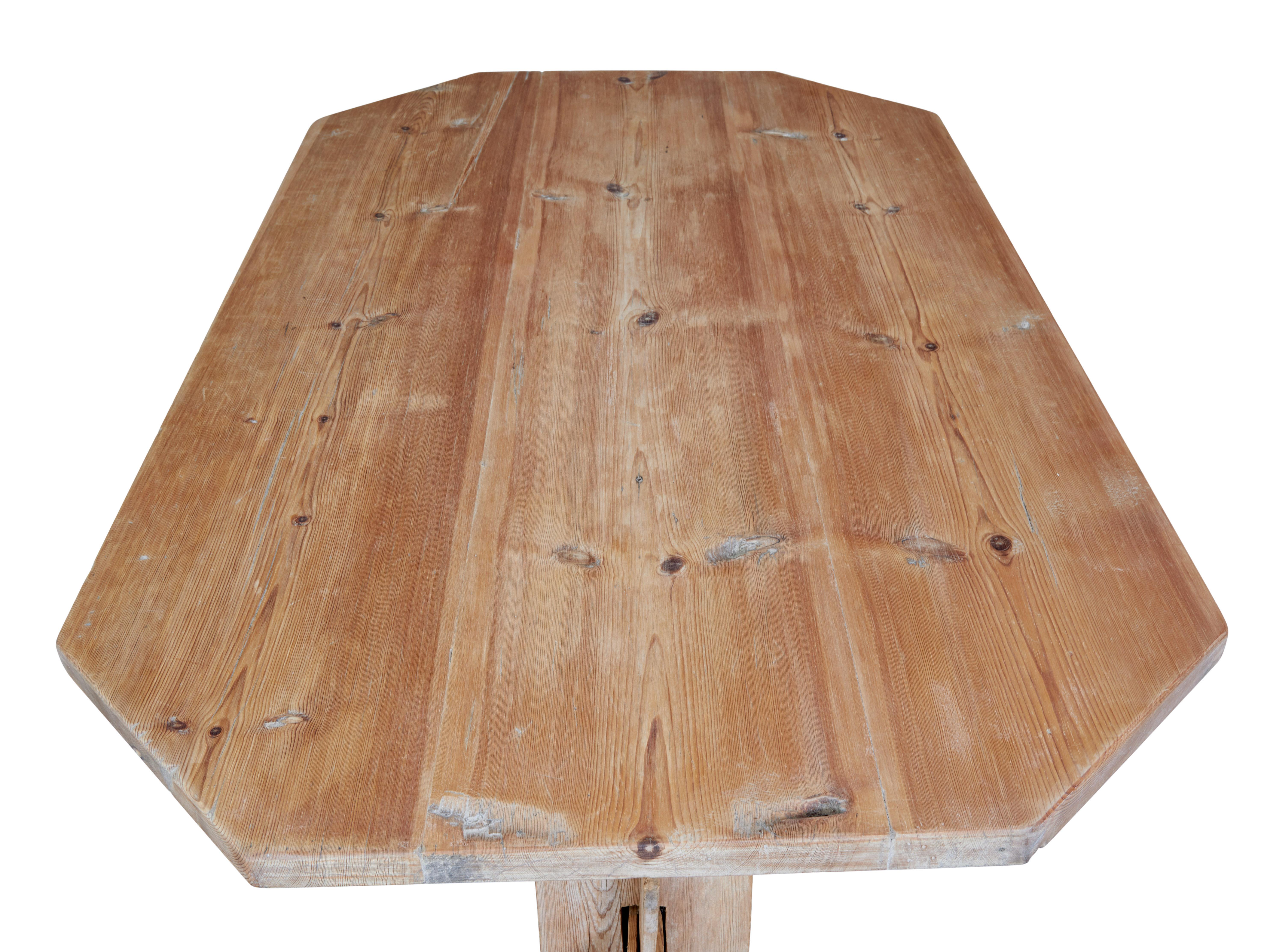 Rustic Mid 19th Century Swedish Pine Trestle Dining Table